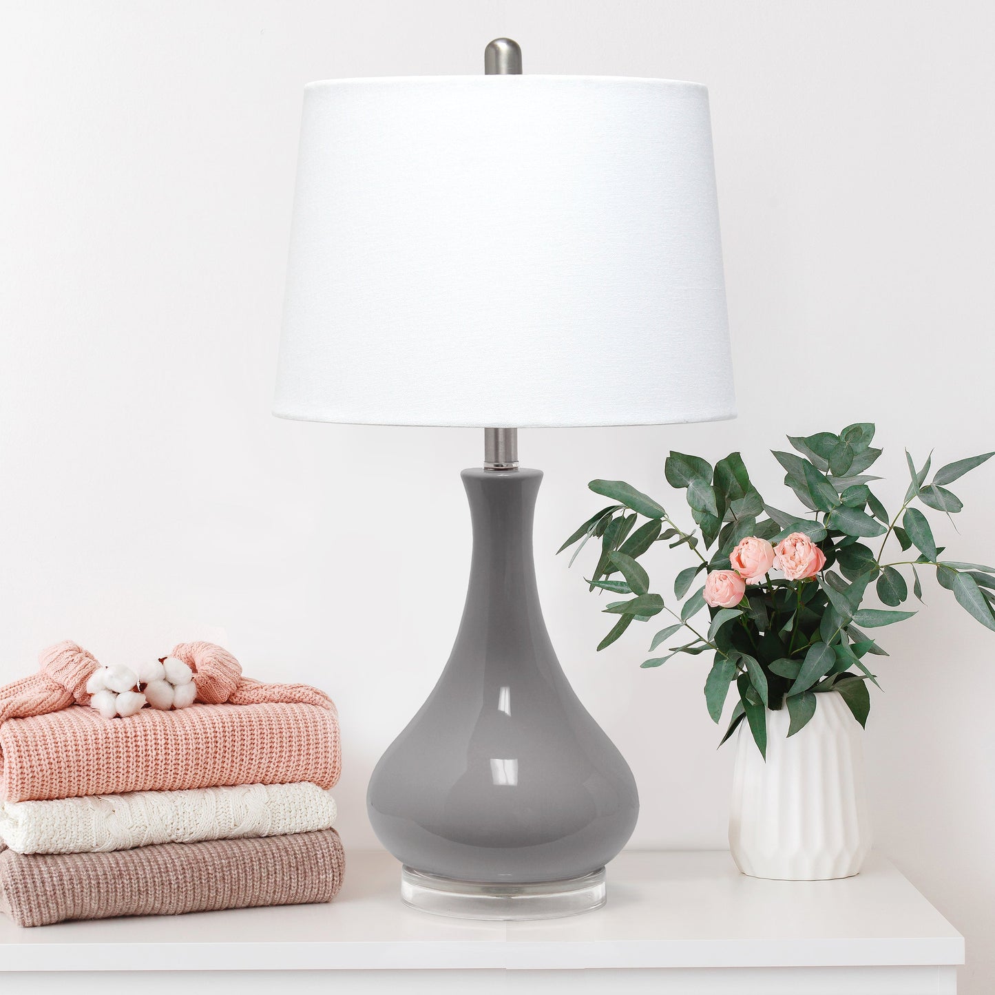 All The Rages Lalia Home Gray Droplet Table Lamp With Fabric Shade