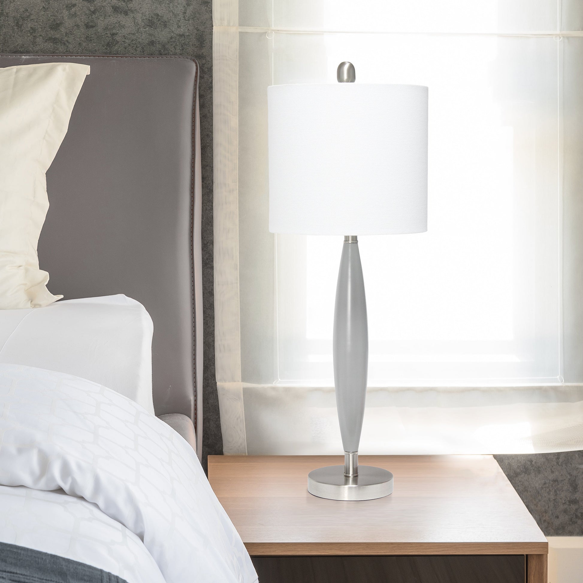 All The Rages Lalia Home Gray Stylus Table Lamp With White Fabric Shade