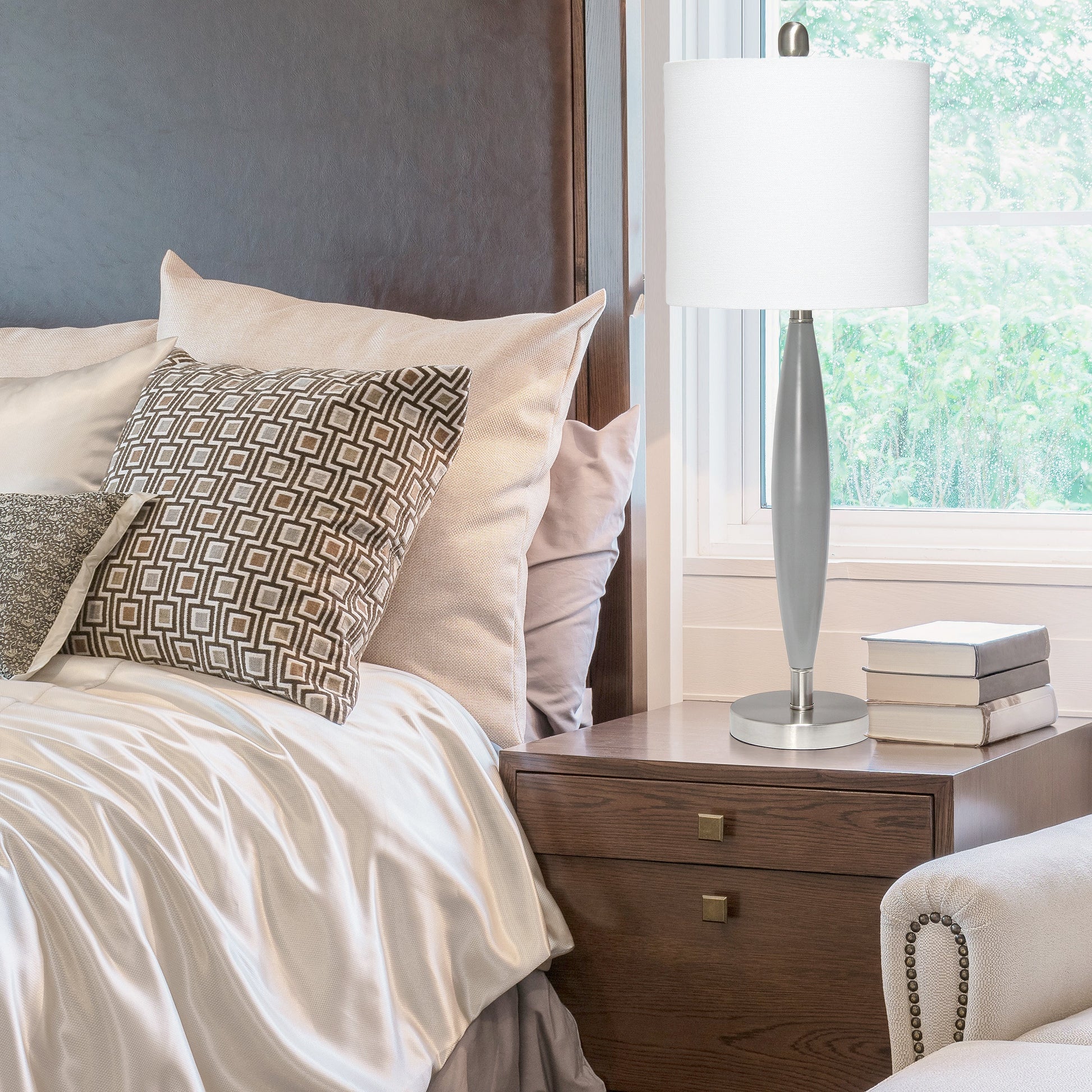 All The Rages Lalia Home Gray Stylus Table Lamp With White Fabric Shade