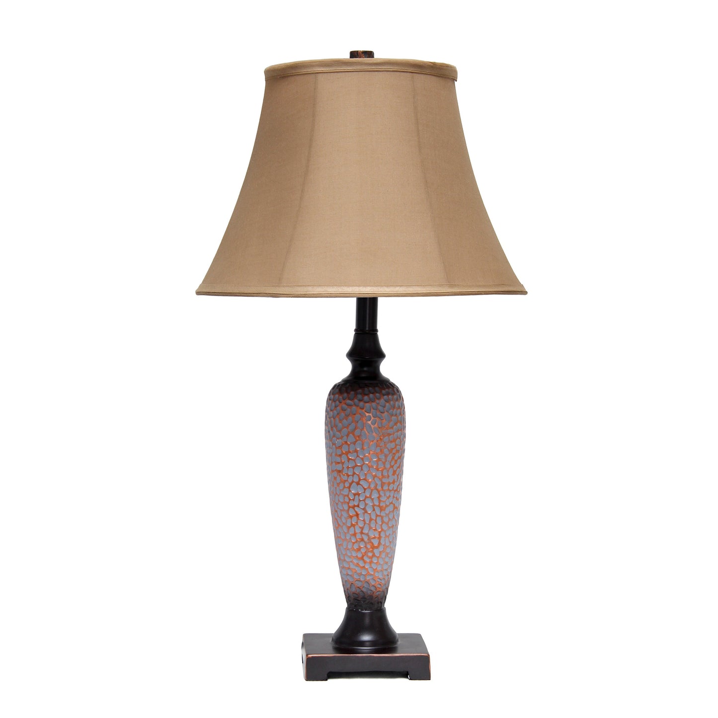 All The Rages Lalia Home Homely Hammered Bronze Traditional Valdivian Table & Floor Lamp Set With Empire Fabric Shades