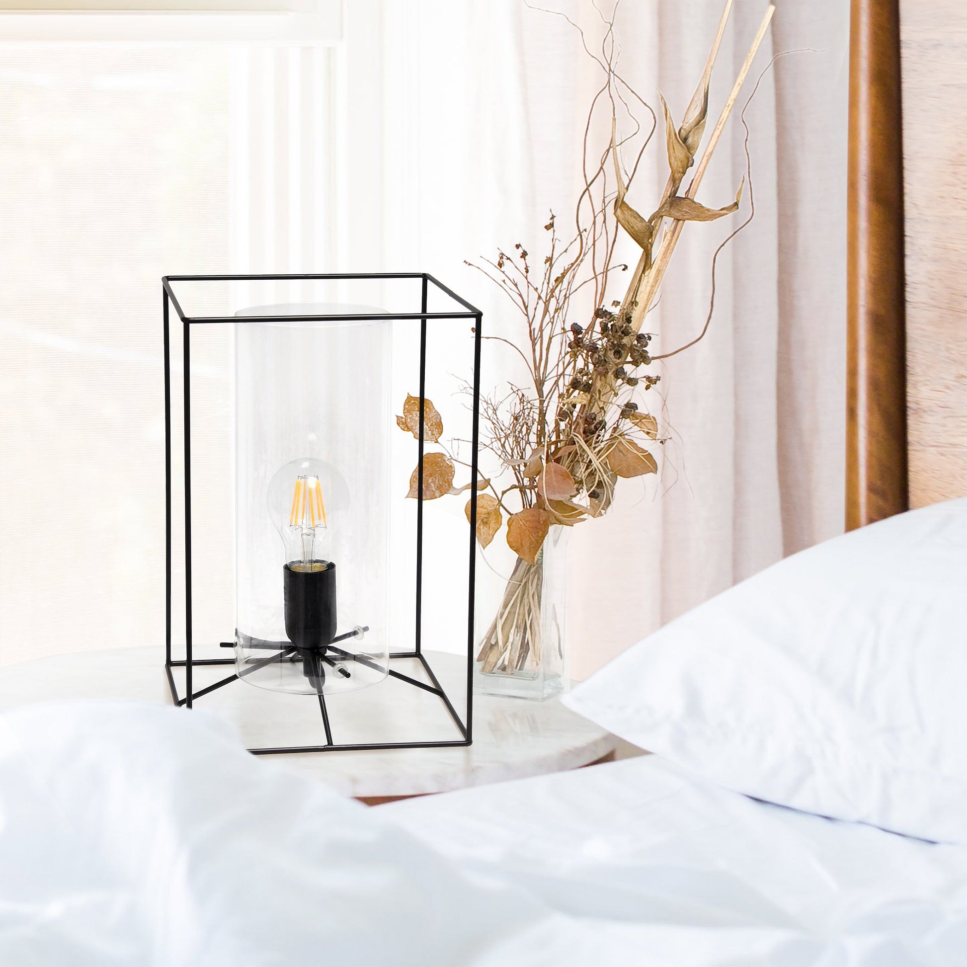 All The Rages Lalia Home Large Black Framed Table Lamp With Clear Cylinder Glass Shade