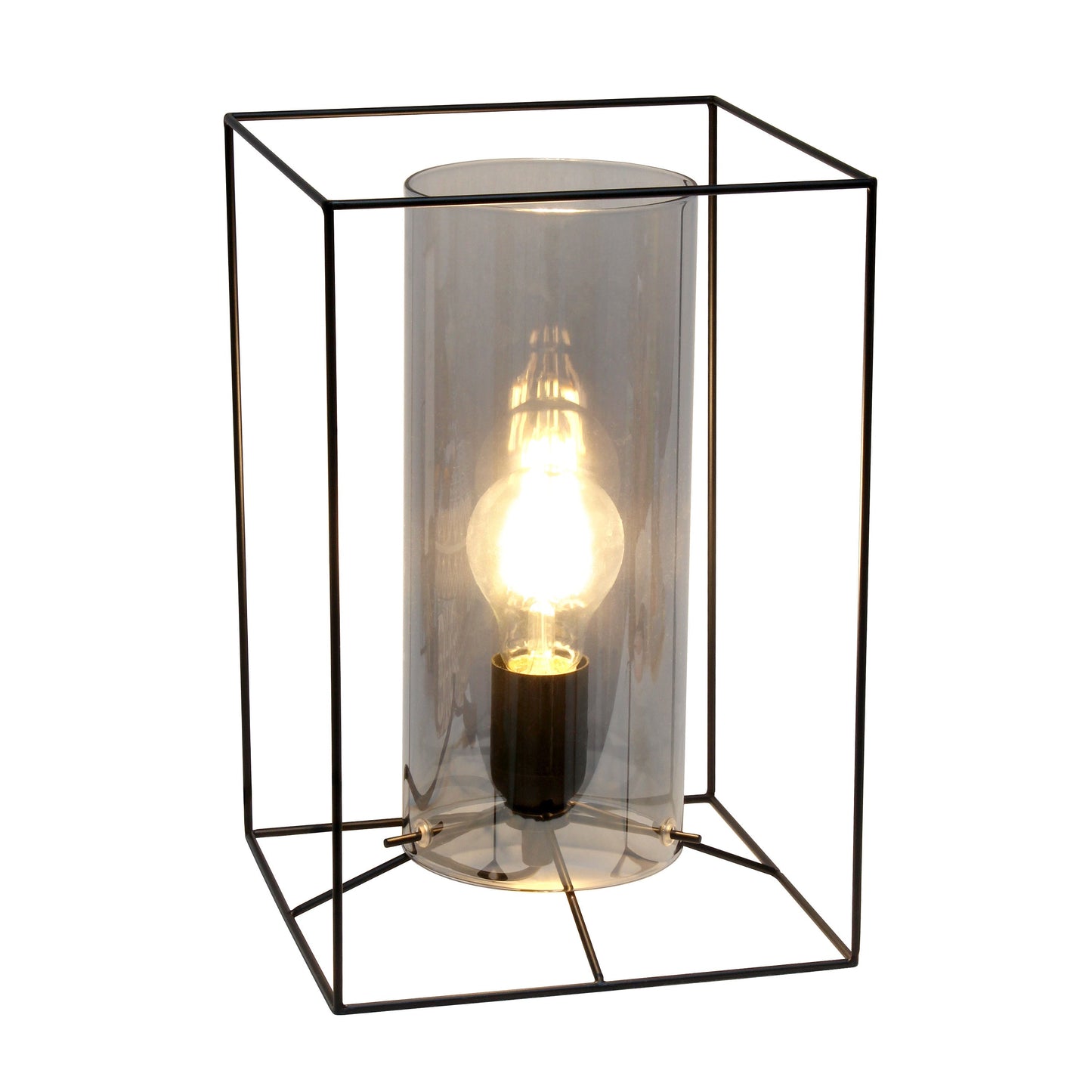 All The Rages Lalia Home Large Black Framed Table Lamp With Smoked Cylinder Glass Shade