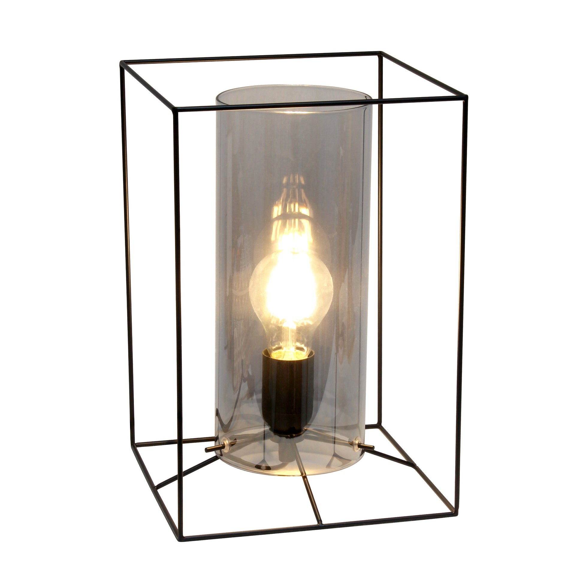 All The Rages Lalia Home Large Black Framed Table Lamp With Smoked Cylinder Glass Shade