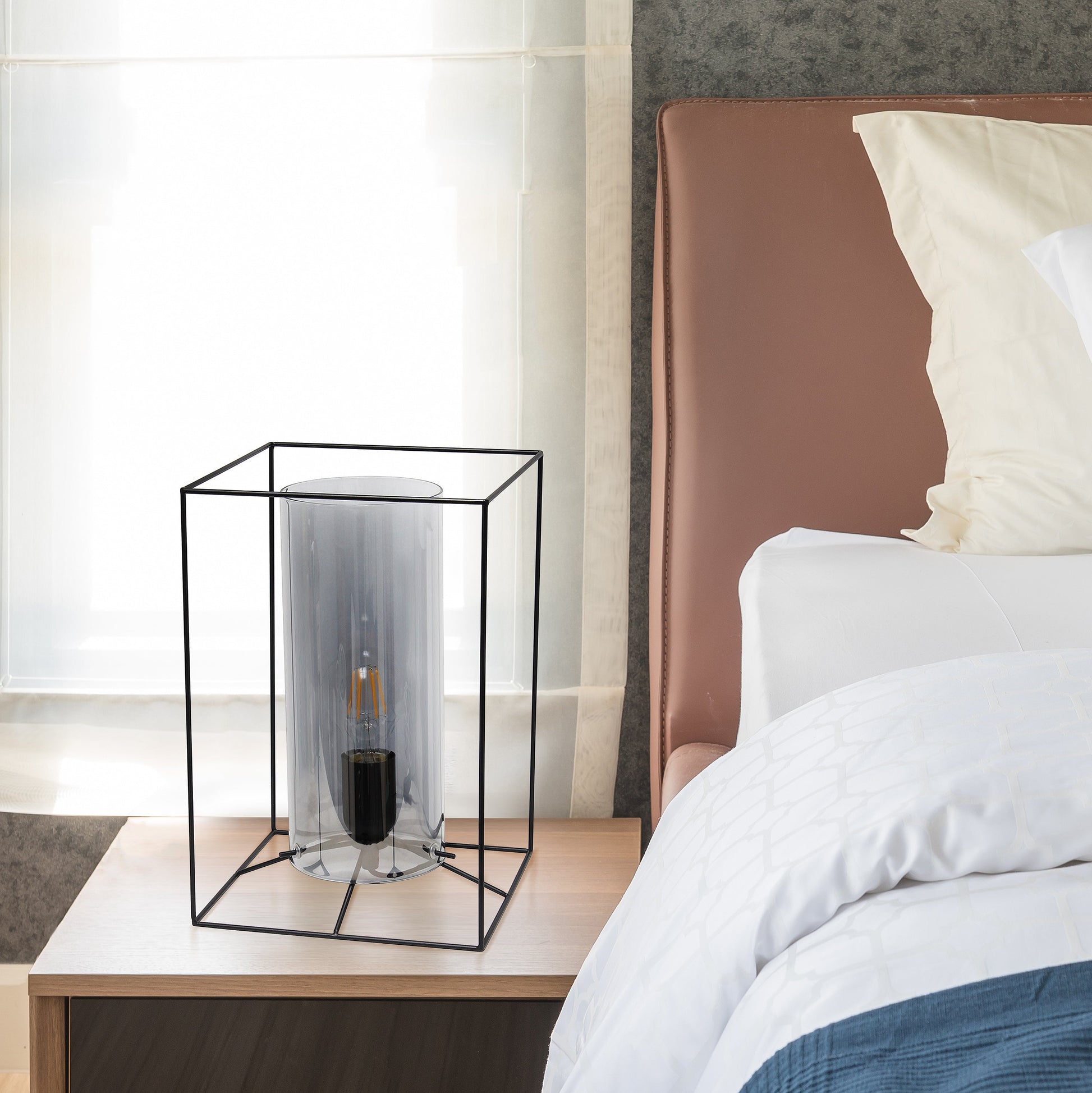 All The Rages Lalia Home Large Black Framed Table Lamp With Smoked Cylinder Glass Shade