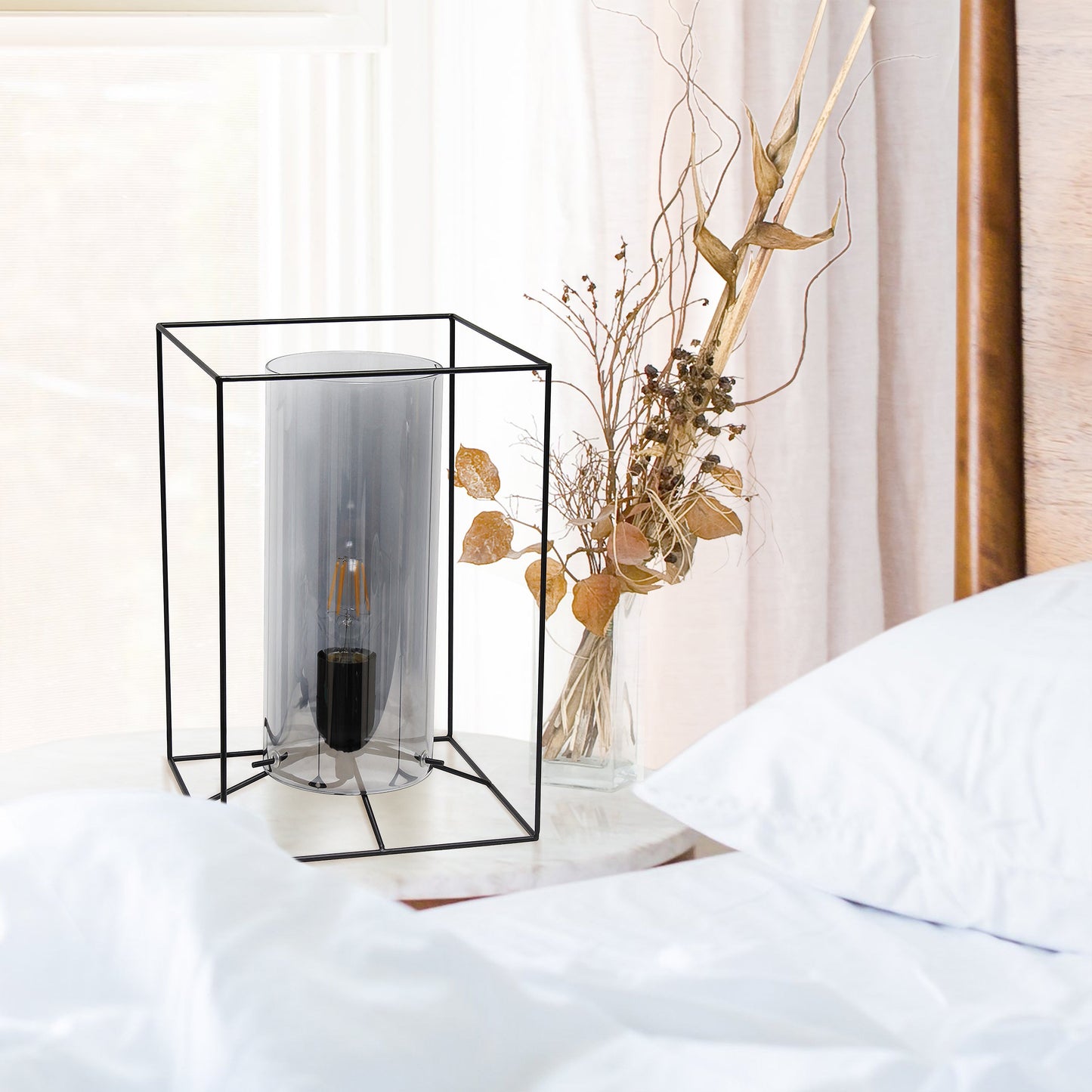 All The Rages Lalia Home Large Black Framed Table Lamp With Smoked Cylinder Glass Shade