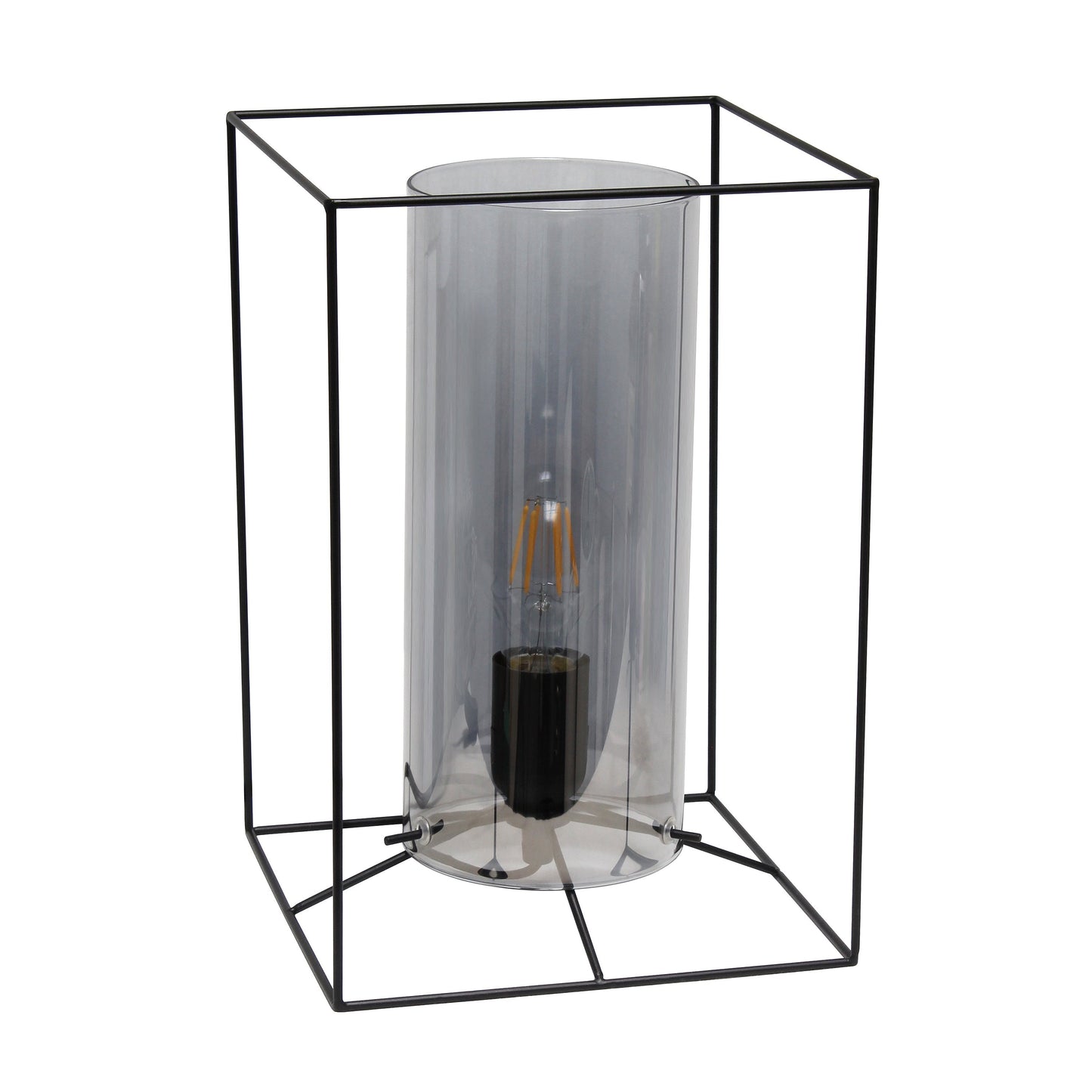 All The Rages Lalia Home Large Black Framed Table Lamp With Smoked Cylinder Glass Shade