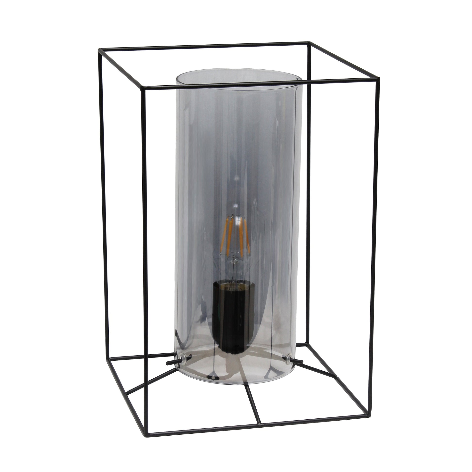 All The Rages Lalia Home Large Black Framed Table Lamp With Smoked Cylinder Glass Shade