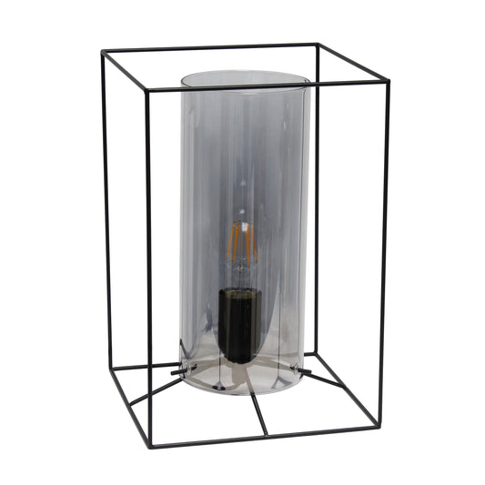 All The Rages Lalia Home Large Black Framed Table Lamp With Smoked Cylinder Glass Shade
