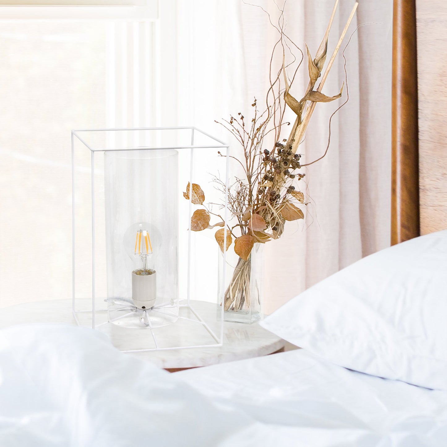 All The Rages Lalia Home Large White Framed Table Lamp With Clear Cylinder Glass Shade