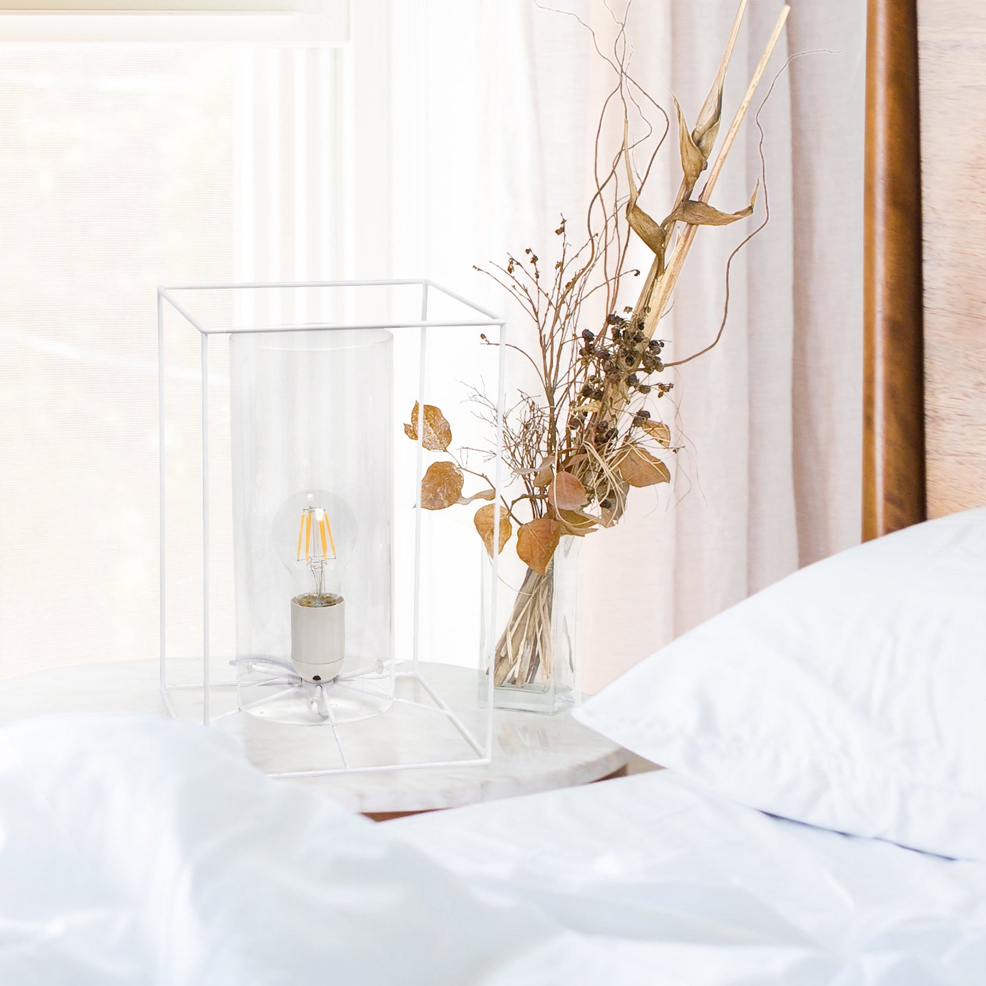 All The Rages Lalia Home Large White Framed Table Lamp With Clear Cylinder Glass Shade