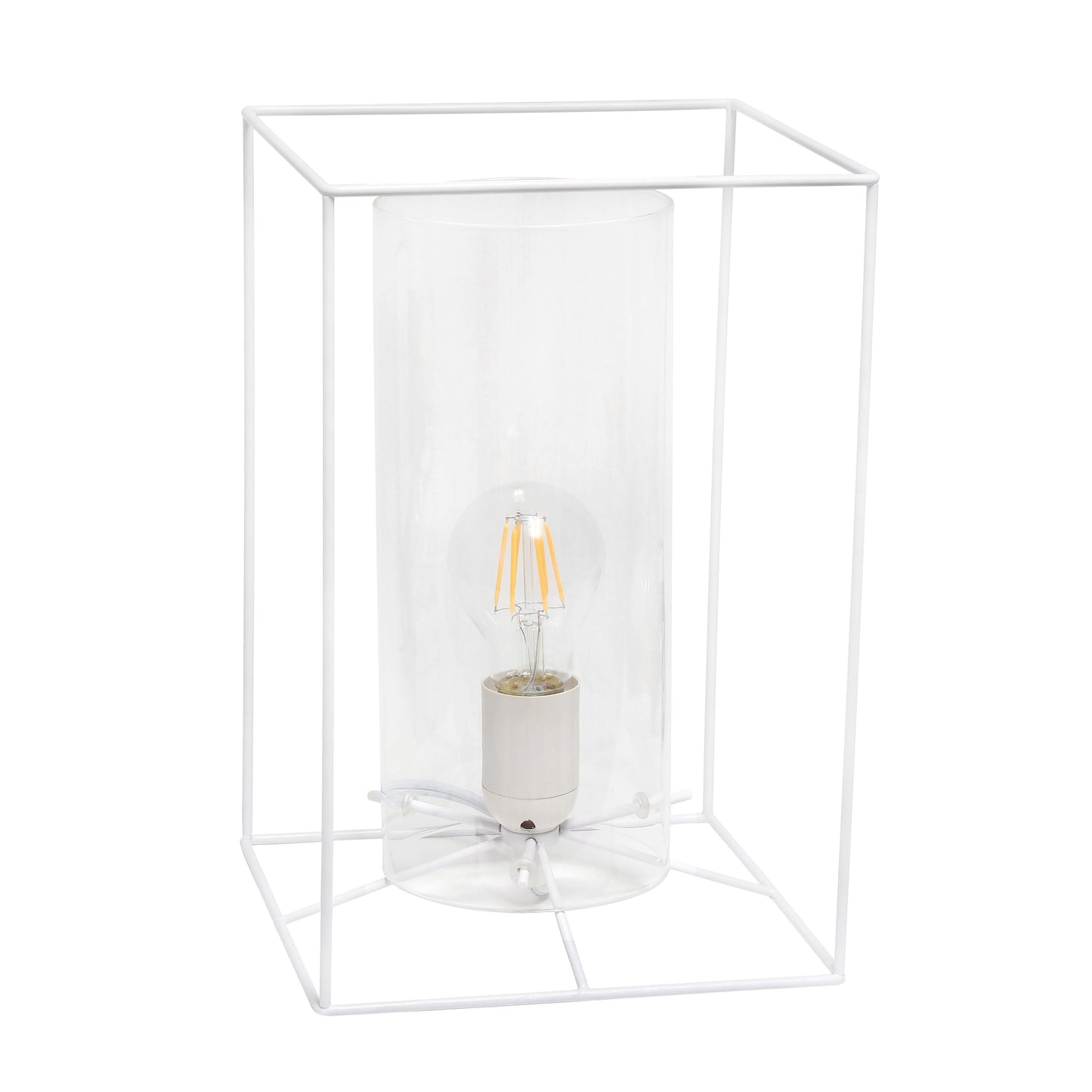 All The Rages Lalia Home Large White Framed Table Lamp With Clear Cylinder Glass Shade