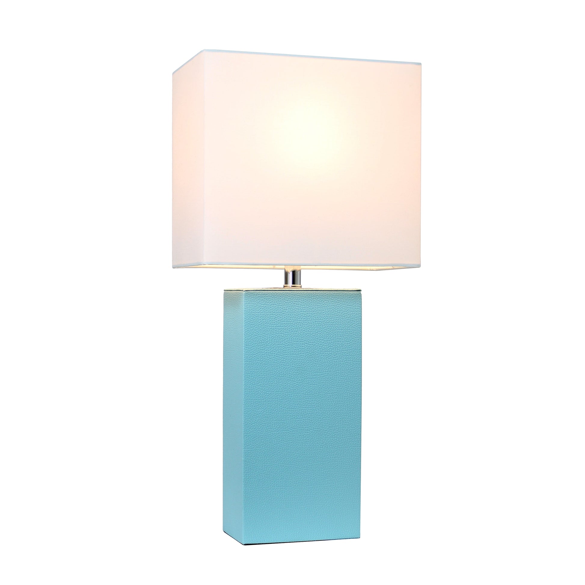 All The Rages Lalia Home Lexington 21" Aqua Leather Base Modern Home Bedside Table Lamp