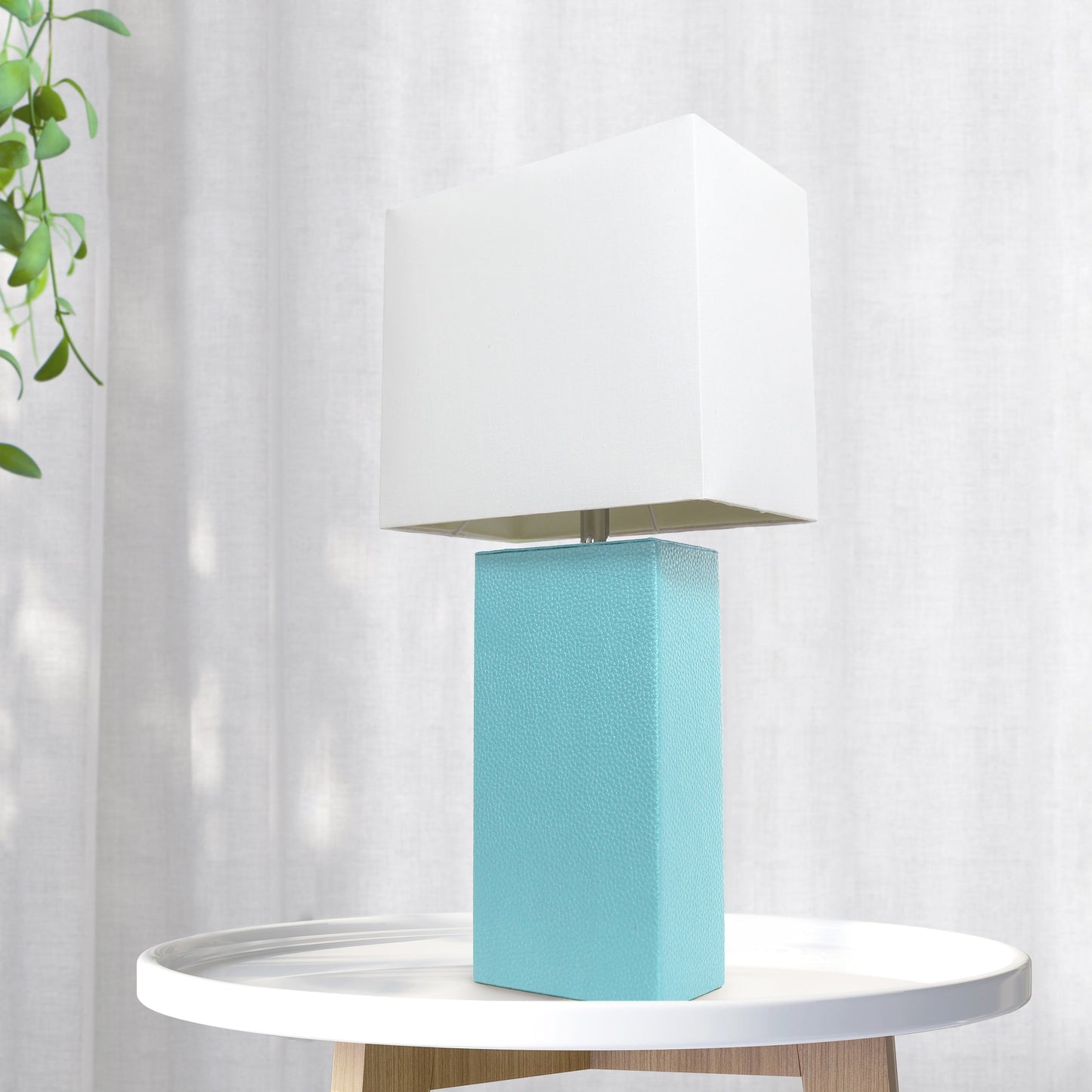 All The Rages Lalia Home Lexington 21" Aqua Leather Base Modern Home Bedside Table Lamp