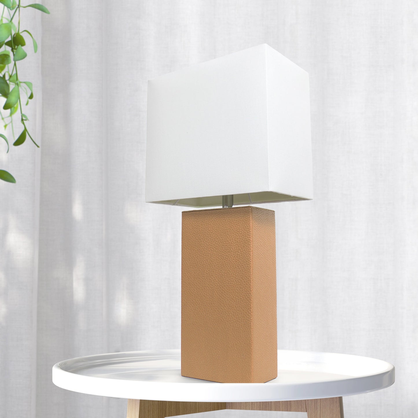 All The Rages Lalia Home Lexington 21" Beige Leather Base Modern Home Bedside Table Lamp