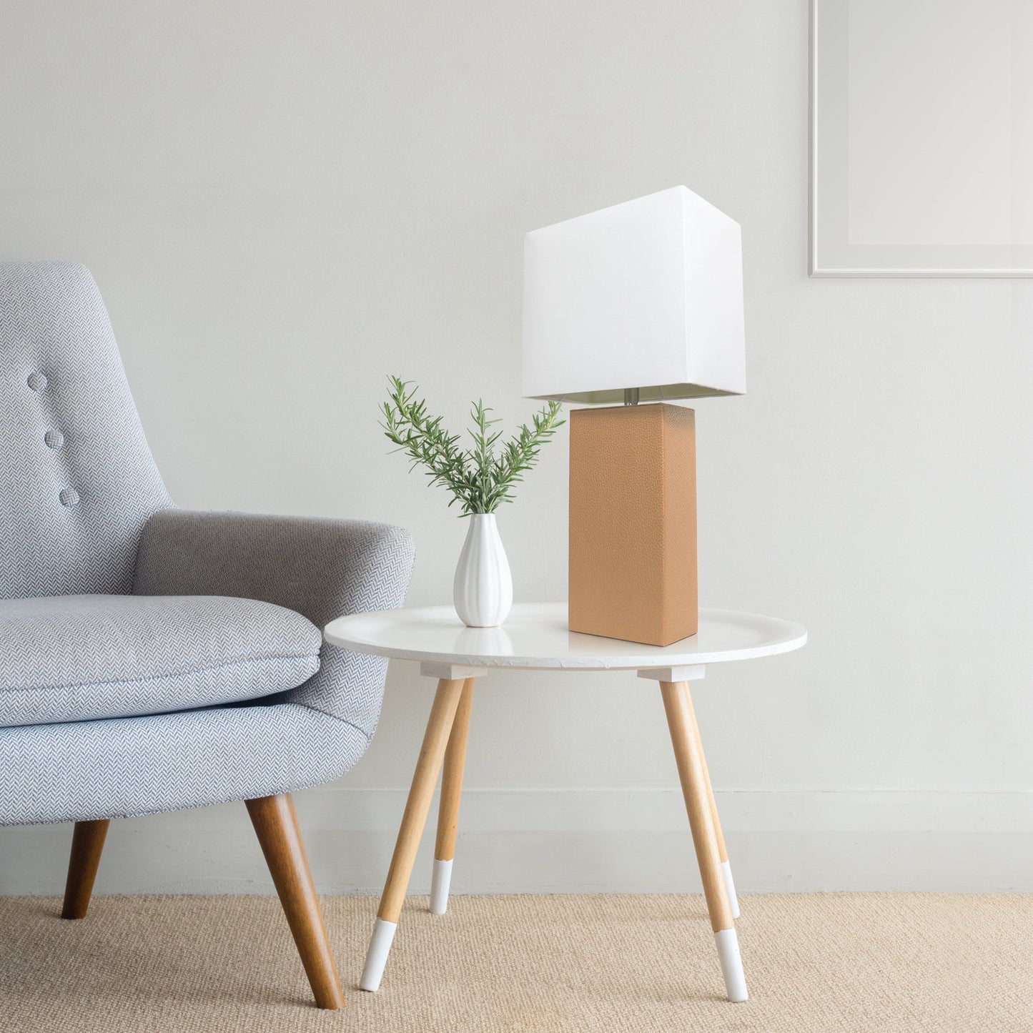 All The Rages Lalia Home Lexington 21" Beige Leather Base Modern Home Bedside Table Lamp