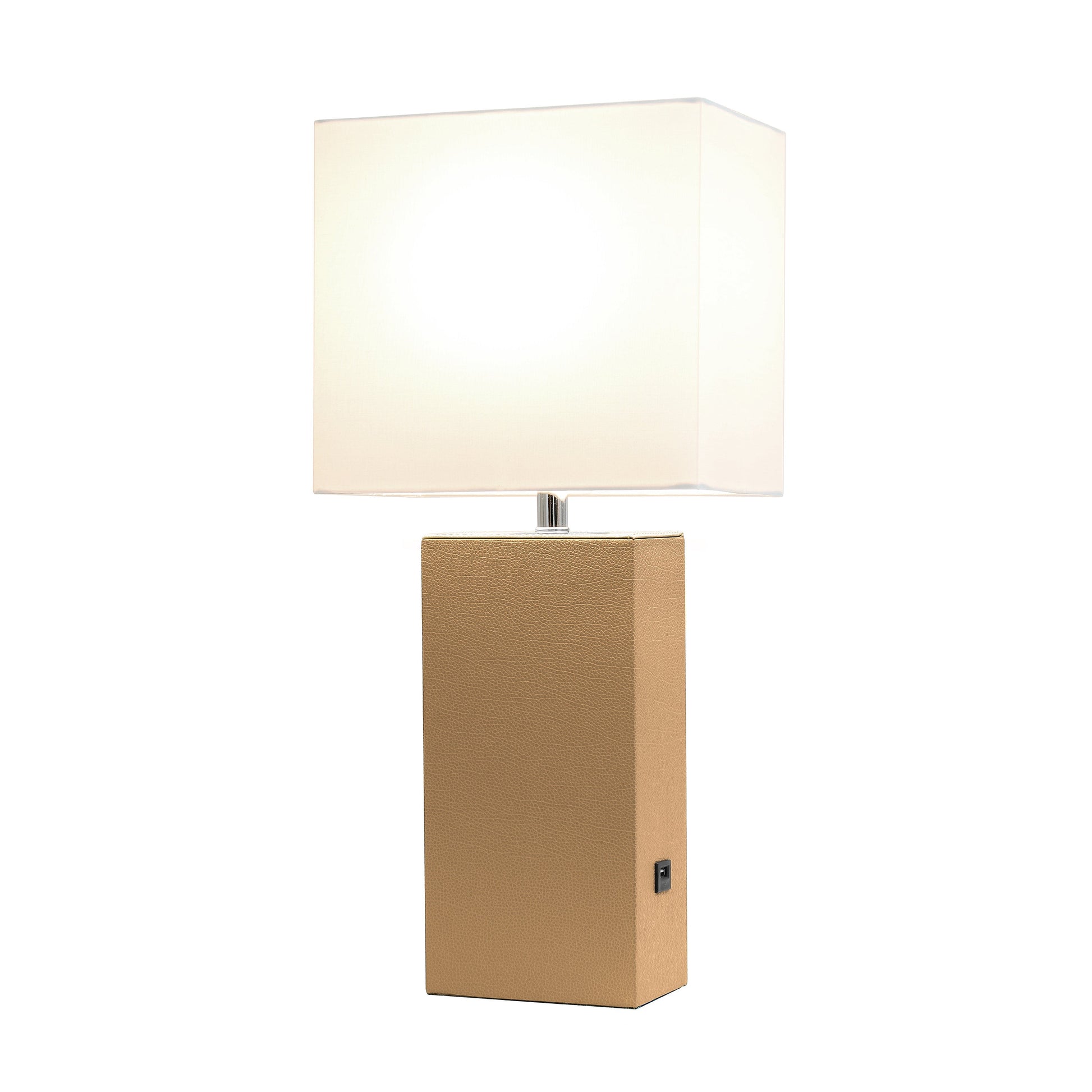 All The Rages Lalia Home Lexington 21" Beige Leather Base Modern Home Décor Bedside Table Lamp With USB Charging Port