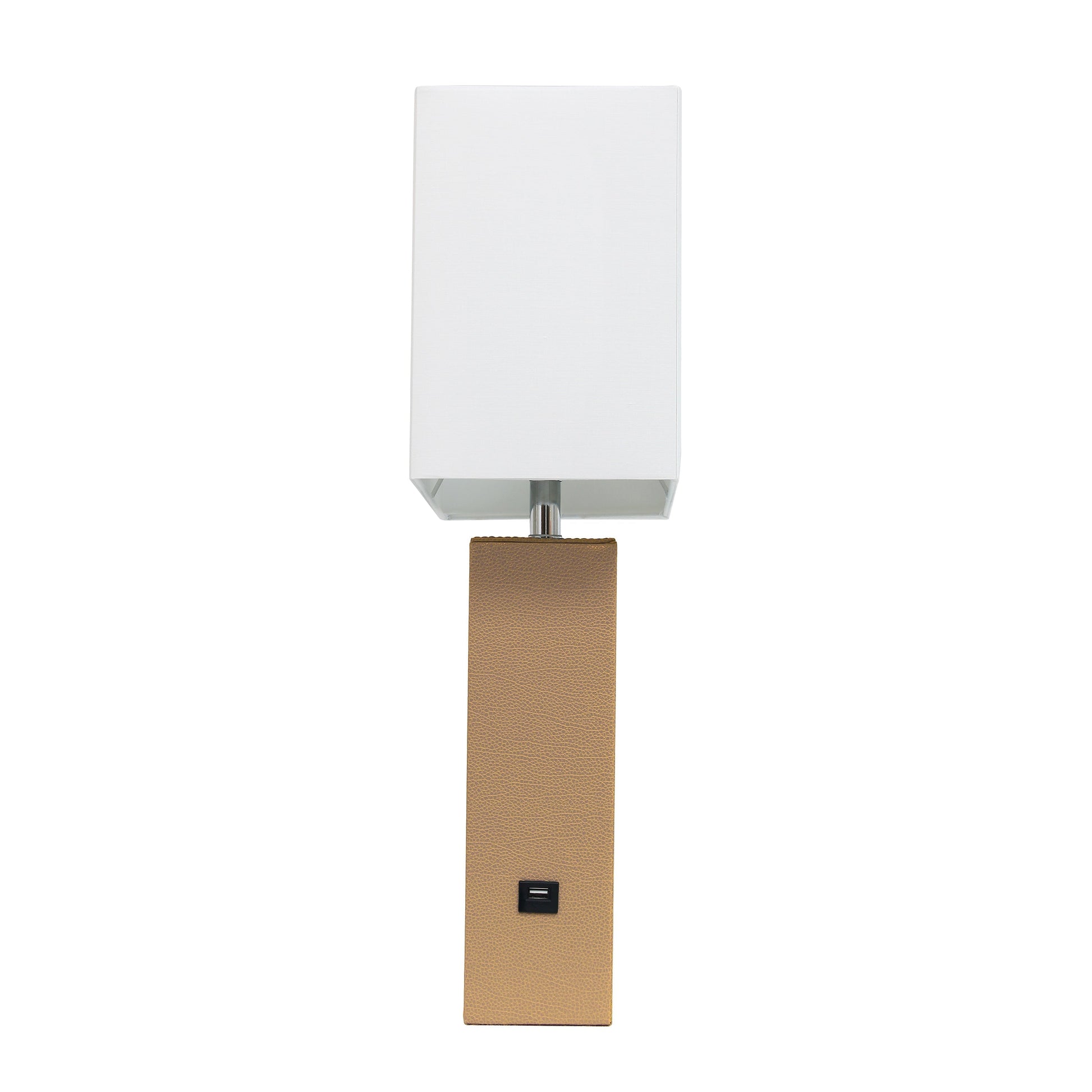 All The Rages Lalia Home Lexington 21" Beige Leather Base Modern Home Décor Bedside Table Lamp With USB Charging Port