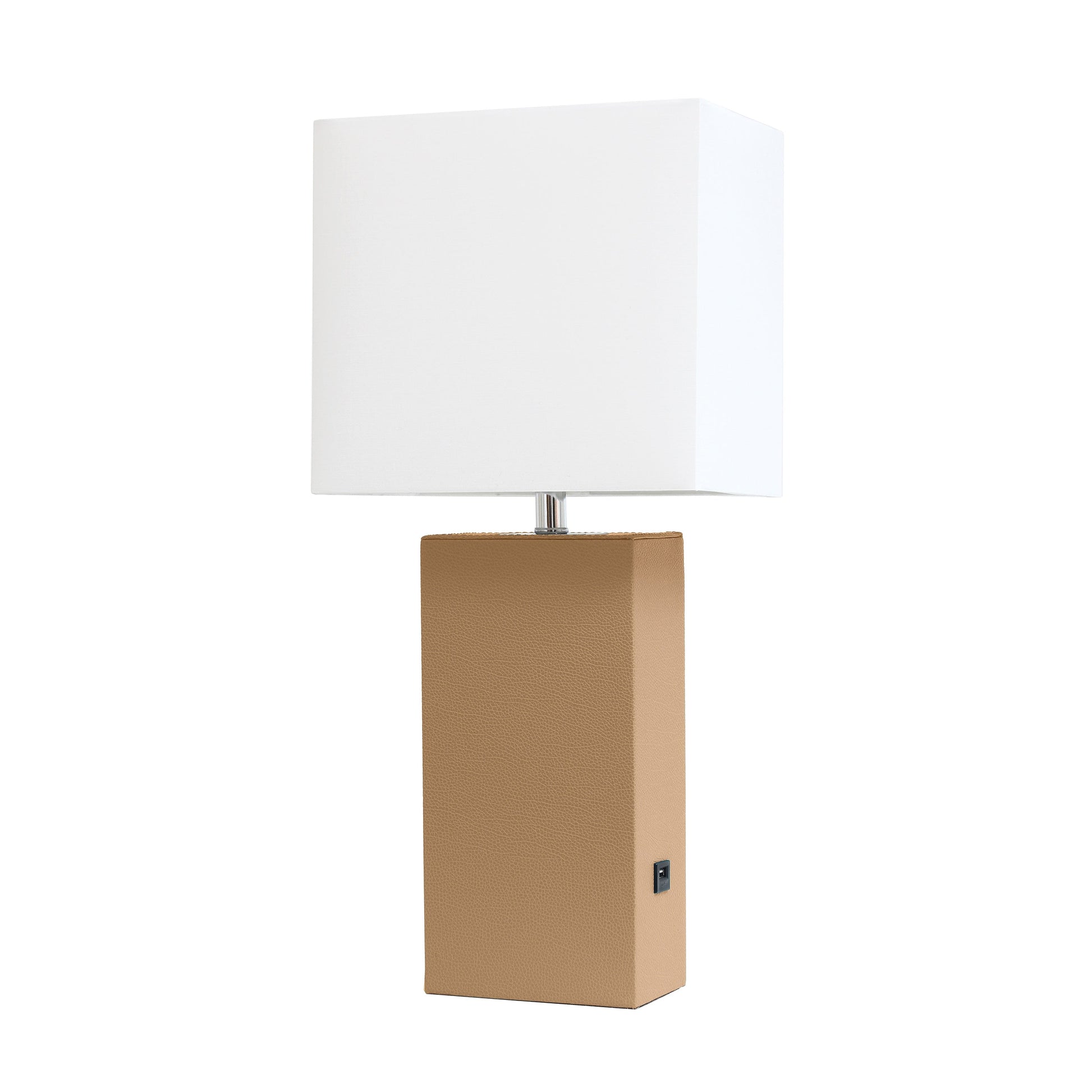 All The Rages Lalia Home Lexington 21" Beige Leather Base Modern Home Décor Bedside Table Lamp With USB Charging Port