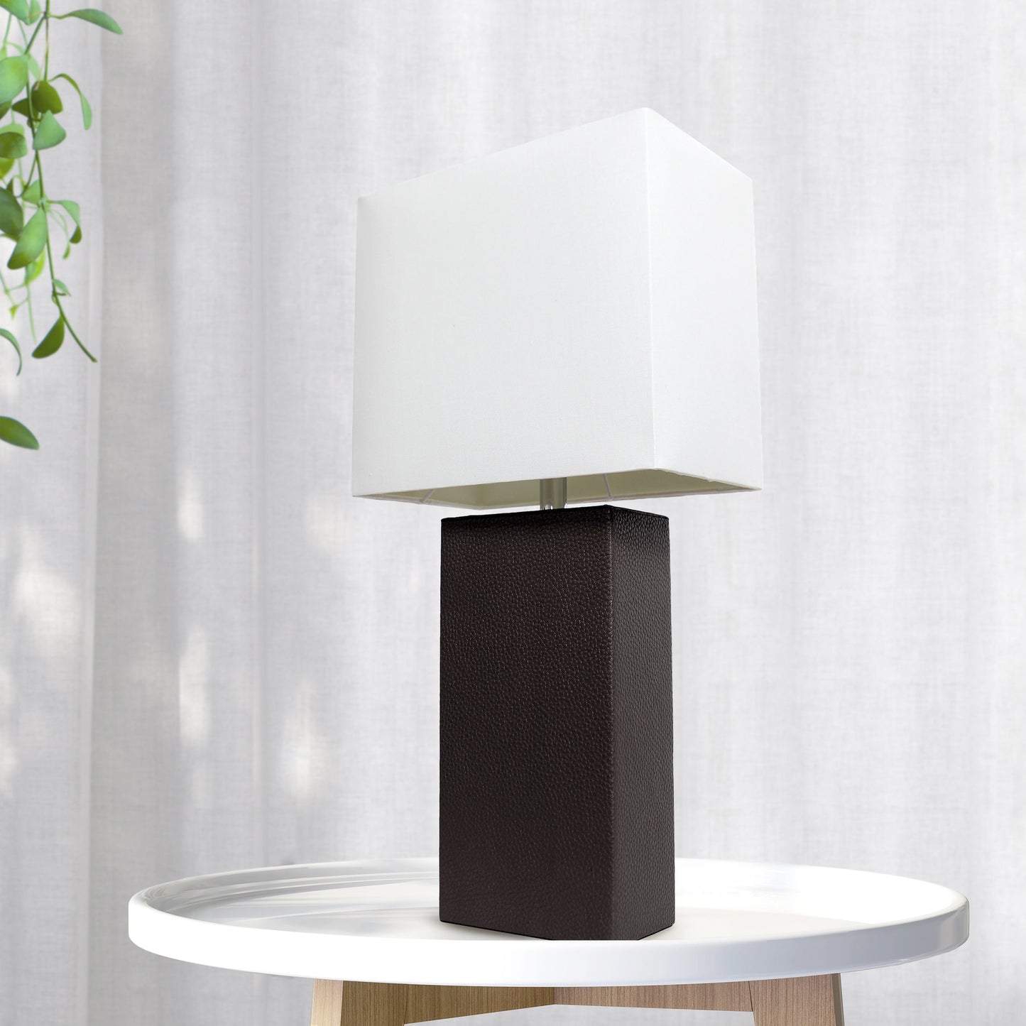 All The Rages Lalia Home Lexington 21" Black Leather Base Modern Home Bedside Table Lamp