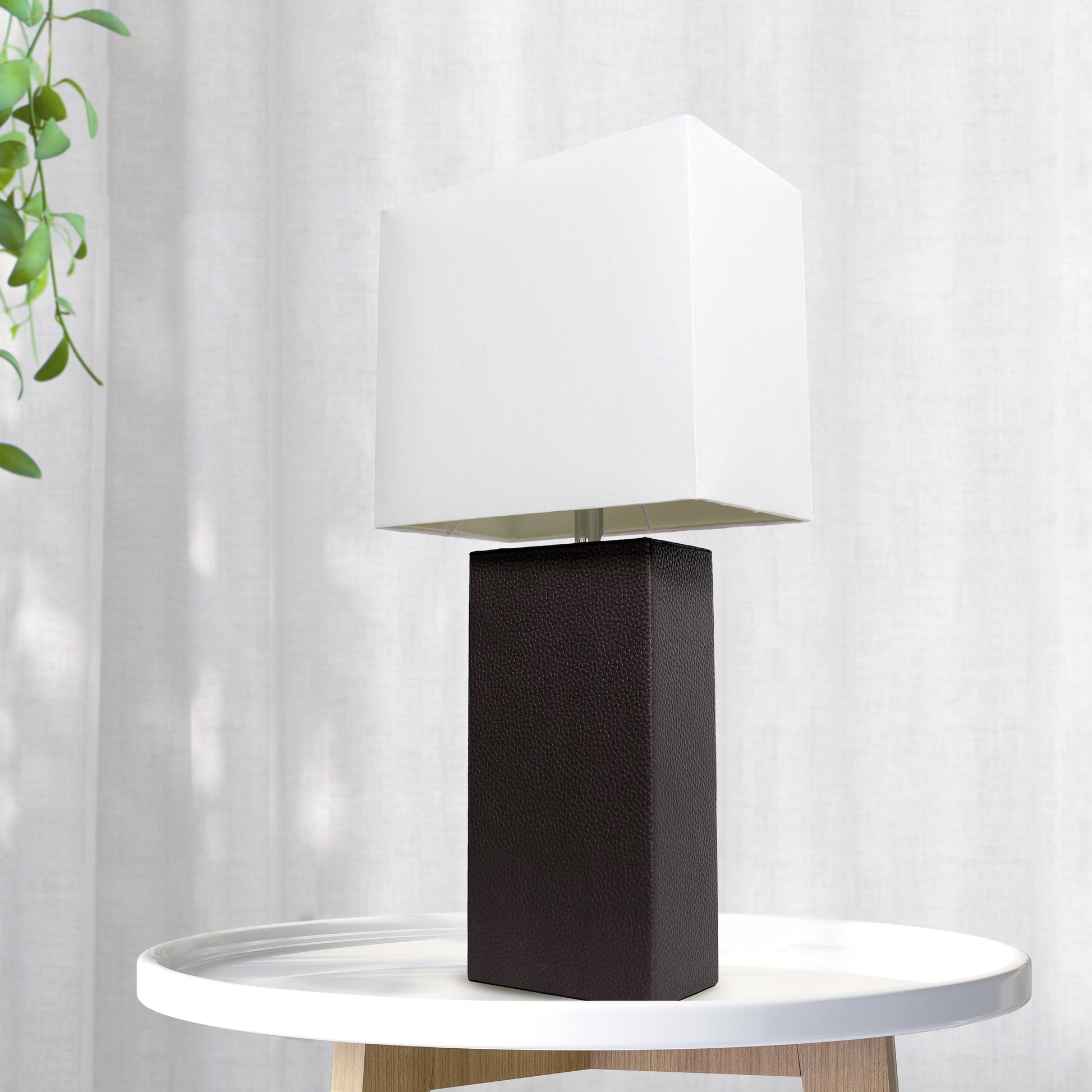 All The Rages Lalia Home Lexington 21" Black Leather Base Modern Home Bedside Table Lamp