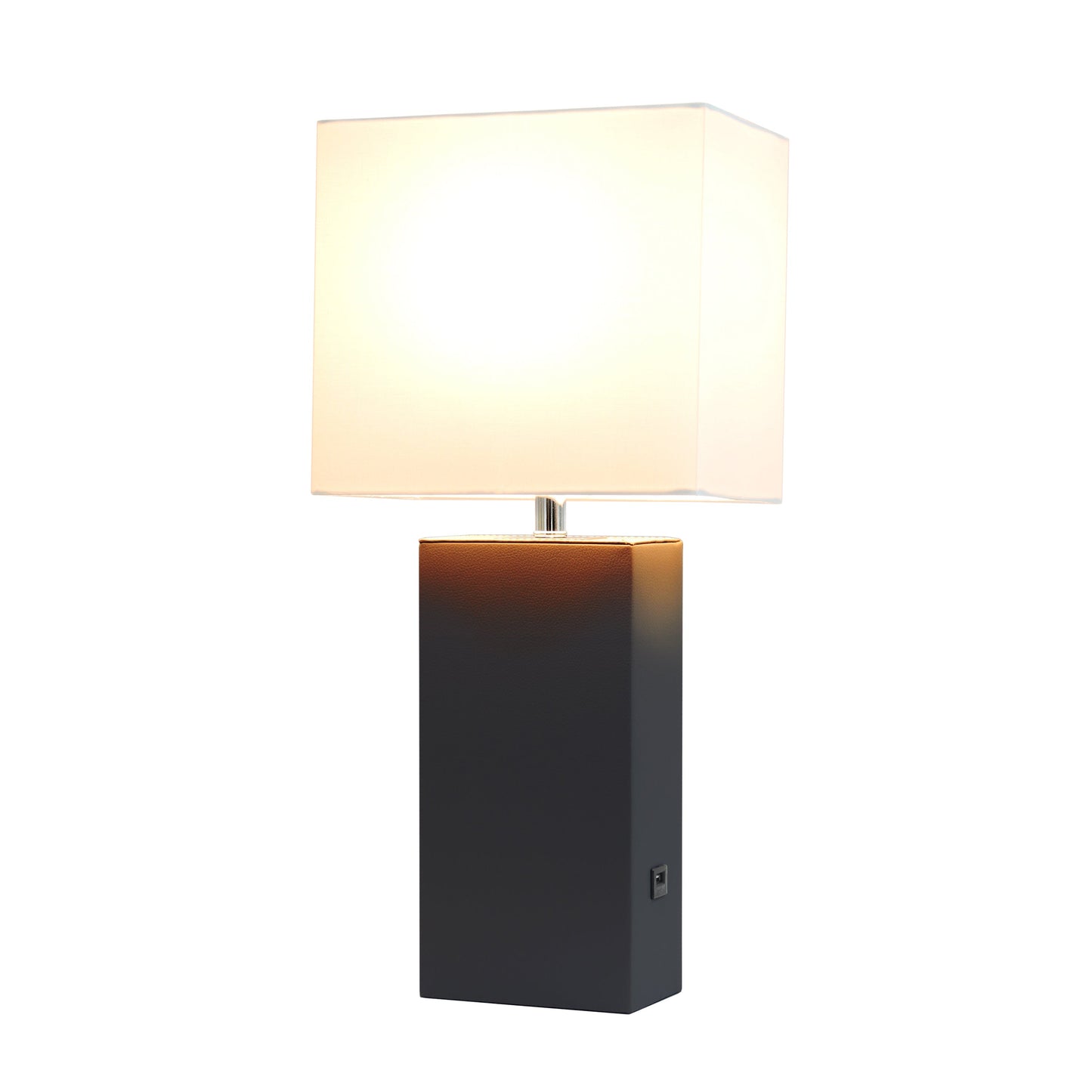 All The Rages Lalia Home Lexington 21" Black Leather Base Modern Home Décor Bedside Table Lamp With USB Charging Port