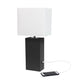 All The Rages Lalia Home Lexington 21" Black Leather Base Modern Home Décor Bedside Table Lamp With USB Charging Port