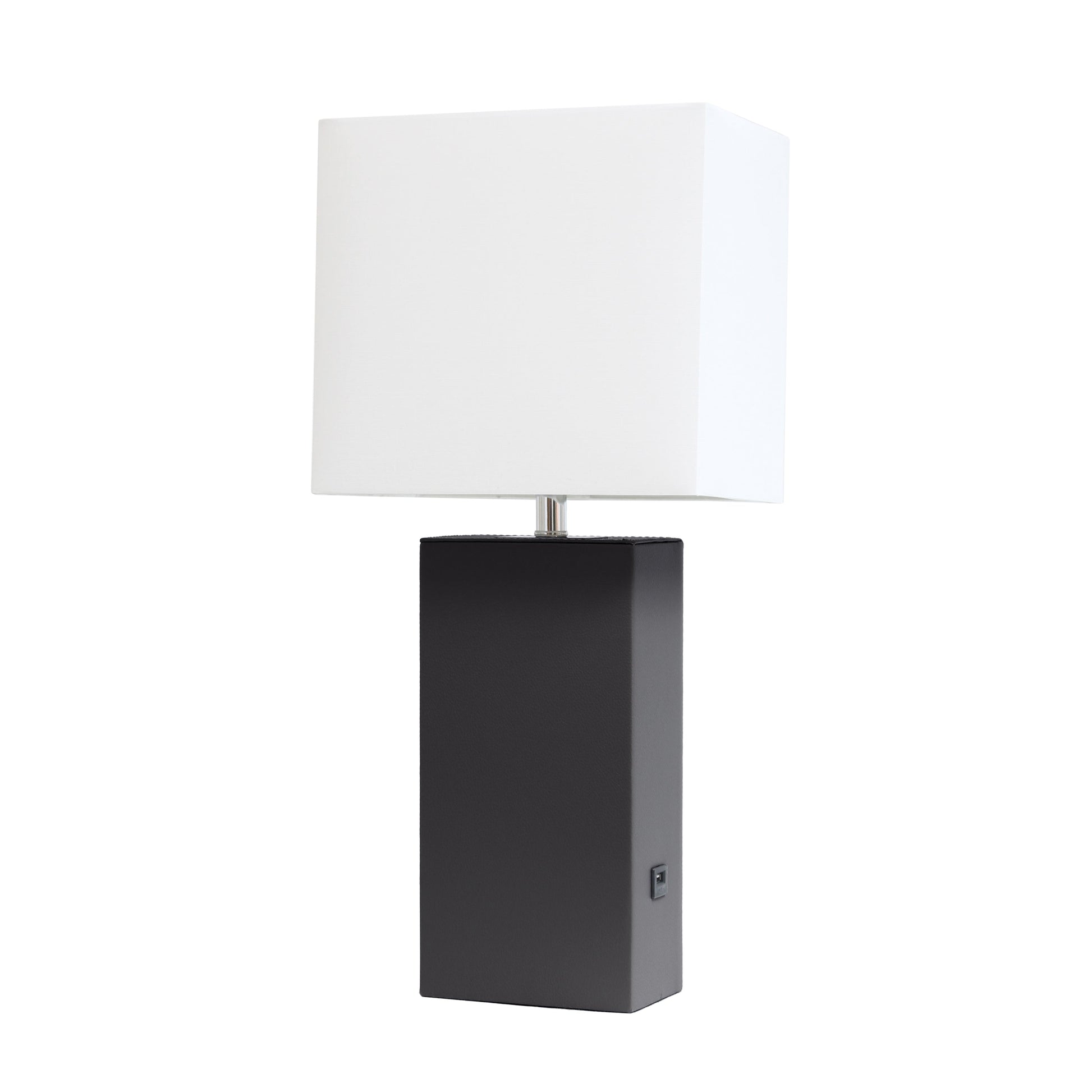 All The Rages Lalia Home Lexington 21" Black Leather Base Modern Home Décor Bedside Table Lamp With USB Charging Port