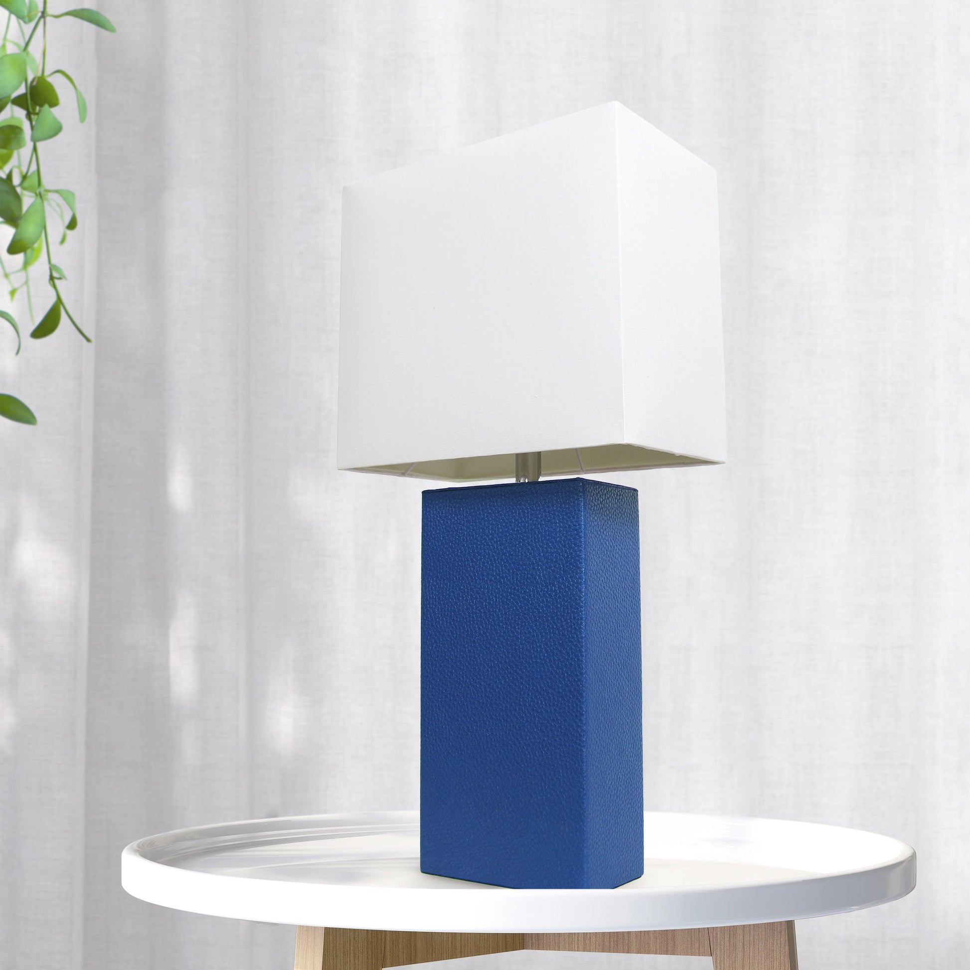 All The Rages Lalia Home Lexington 21" Blue Leather Base Modern Home Bedside Table Lamp