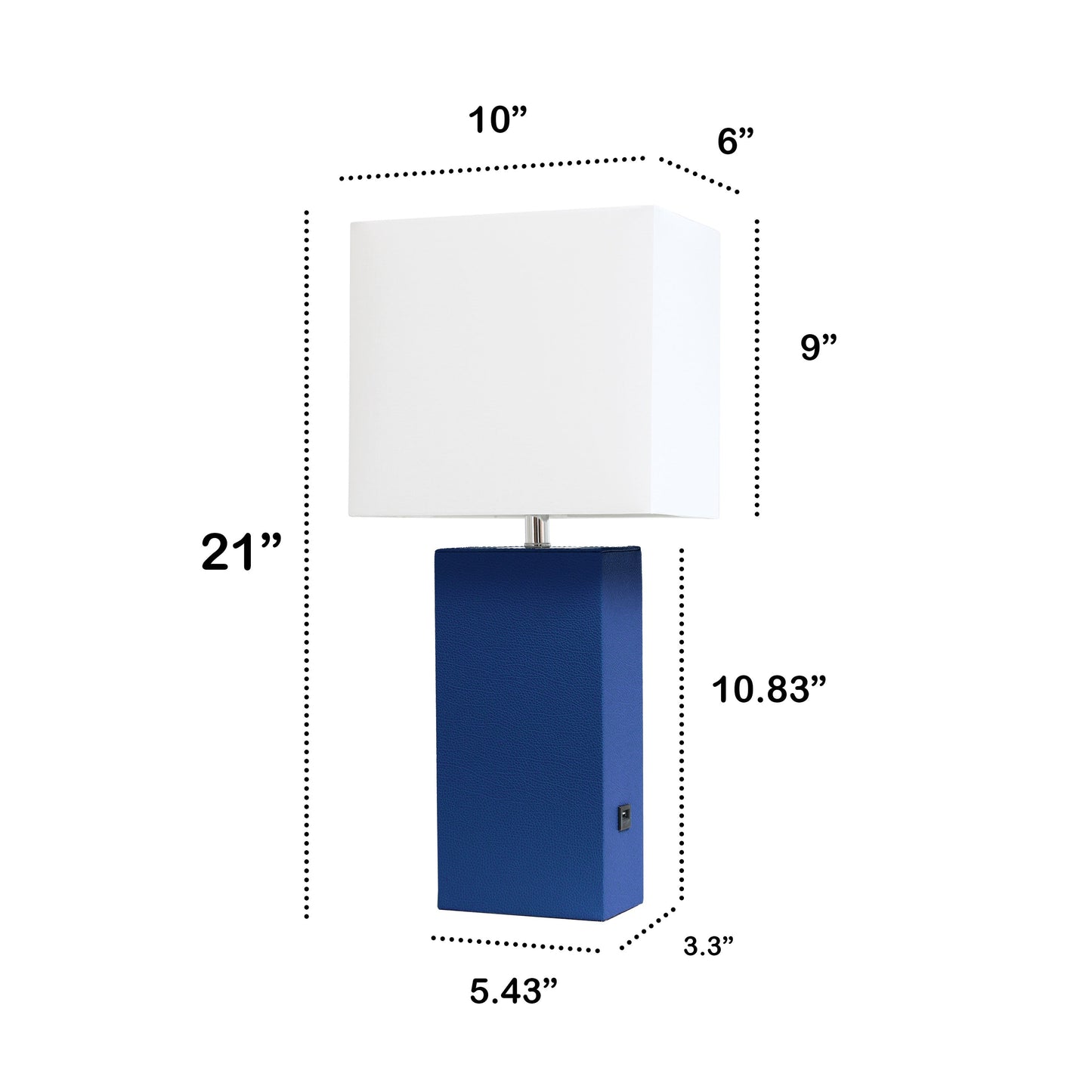 All The Rages Lalia Home Lexington 21" Blue Leather Base Modern Home Décor Bedside Table Lamp With USB Charging Port