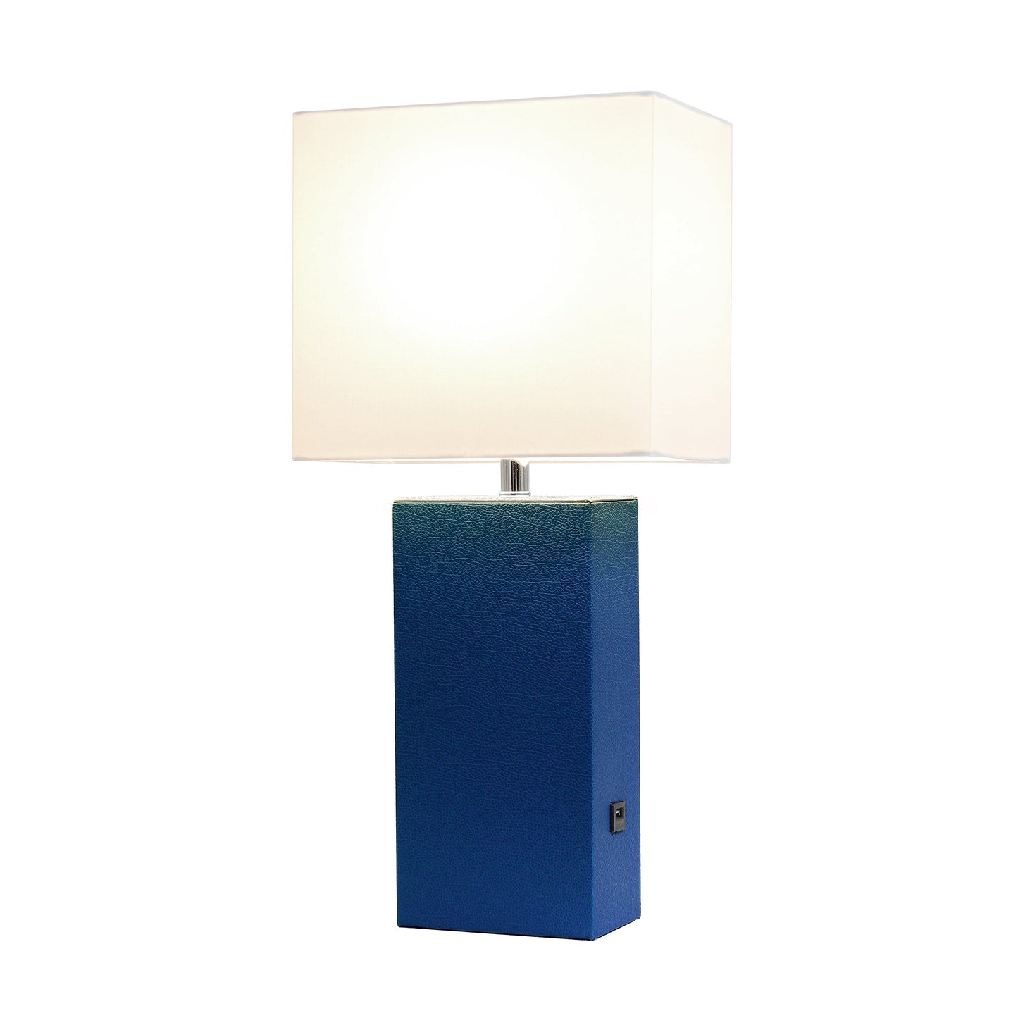 All The Rages Lalia Home Lexington 21" Blue Leather Base Modern Home Décor Bedside Table Lamp With USB Charging Port