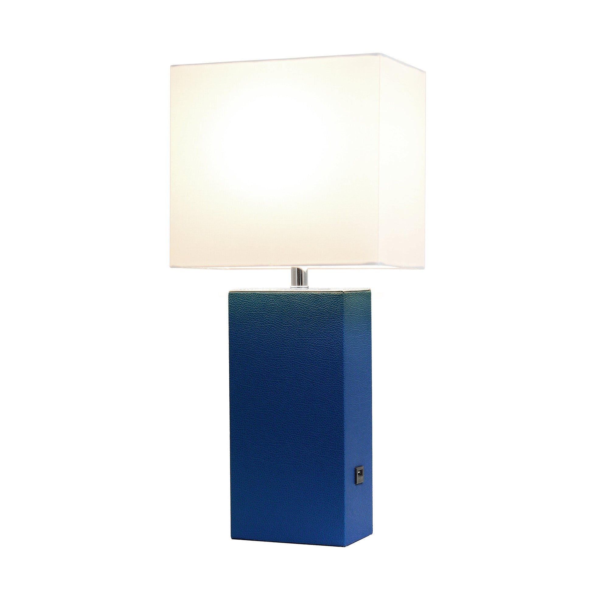All The Rages Lalia Home Lexington 21" Blue Leather Base Modern Home Décor Bedside Table Lamp With USB Charging Port