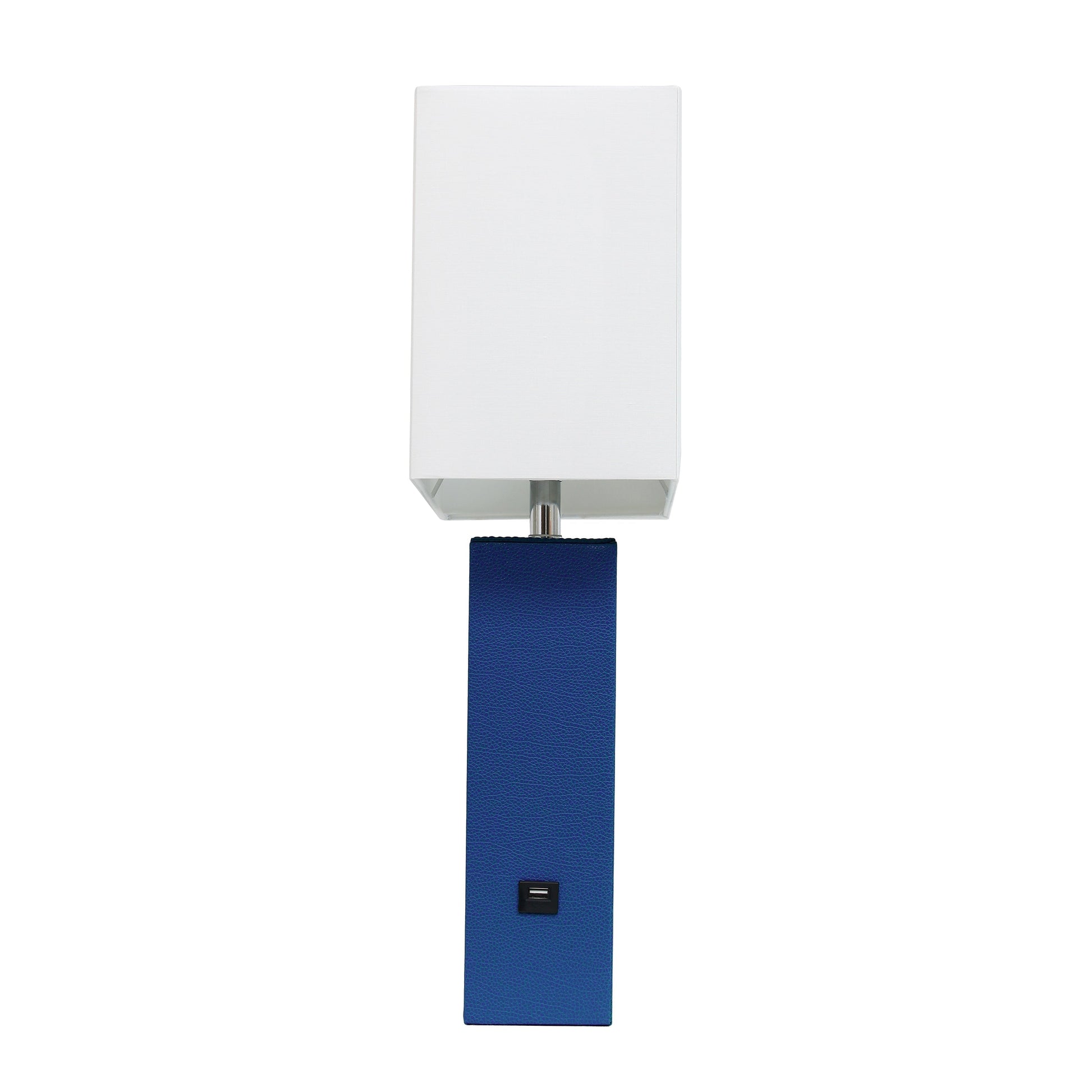 All The Rages Lalia Home Lexington 21" Blue Leather Base Modern Home Décor Bedside Table Lamp With USB Charging Port