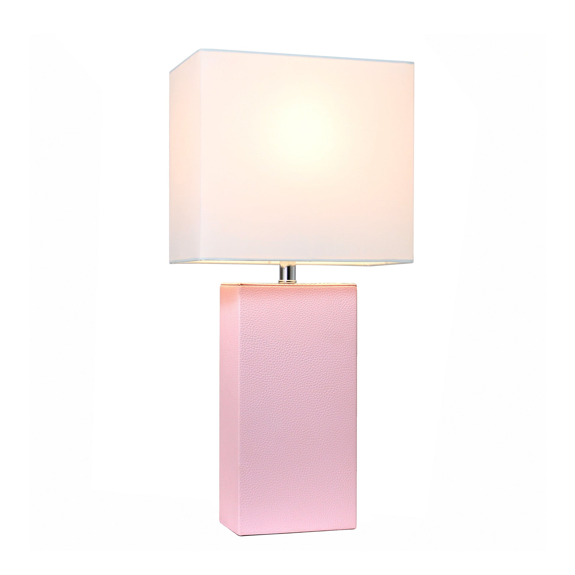 All The Rages Lalia Home Lexington 21" Blush Pink Leather Base Modern Home Bedside Table Lamp