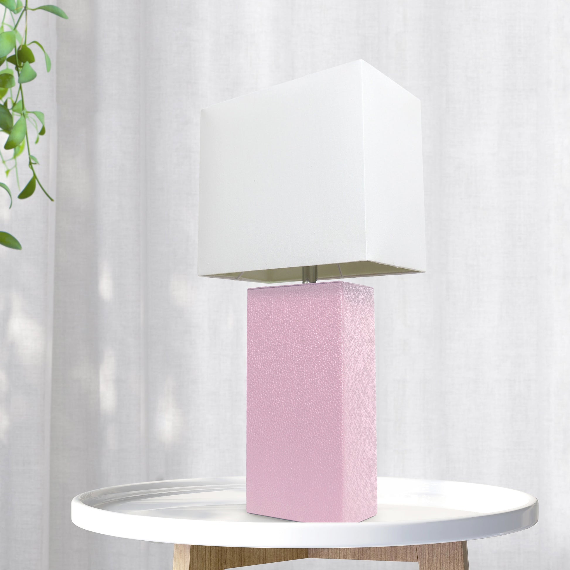 All The Rages Lalia Home Lexington 21" Blush Pink Leather Base Modern Home Bedside Table Lamp