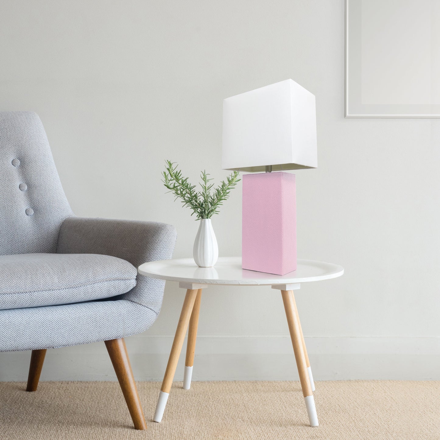 All The Rages Lalia Home Lexington 21" Blush Pink Leather Base Modern Home Bedside Table Lamp