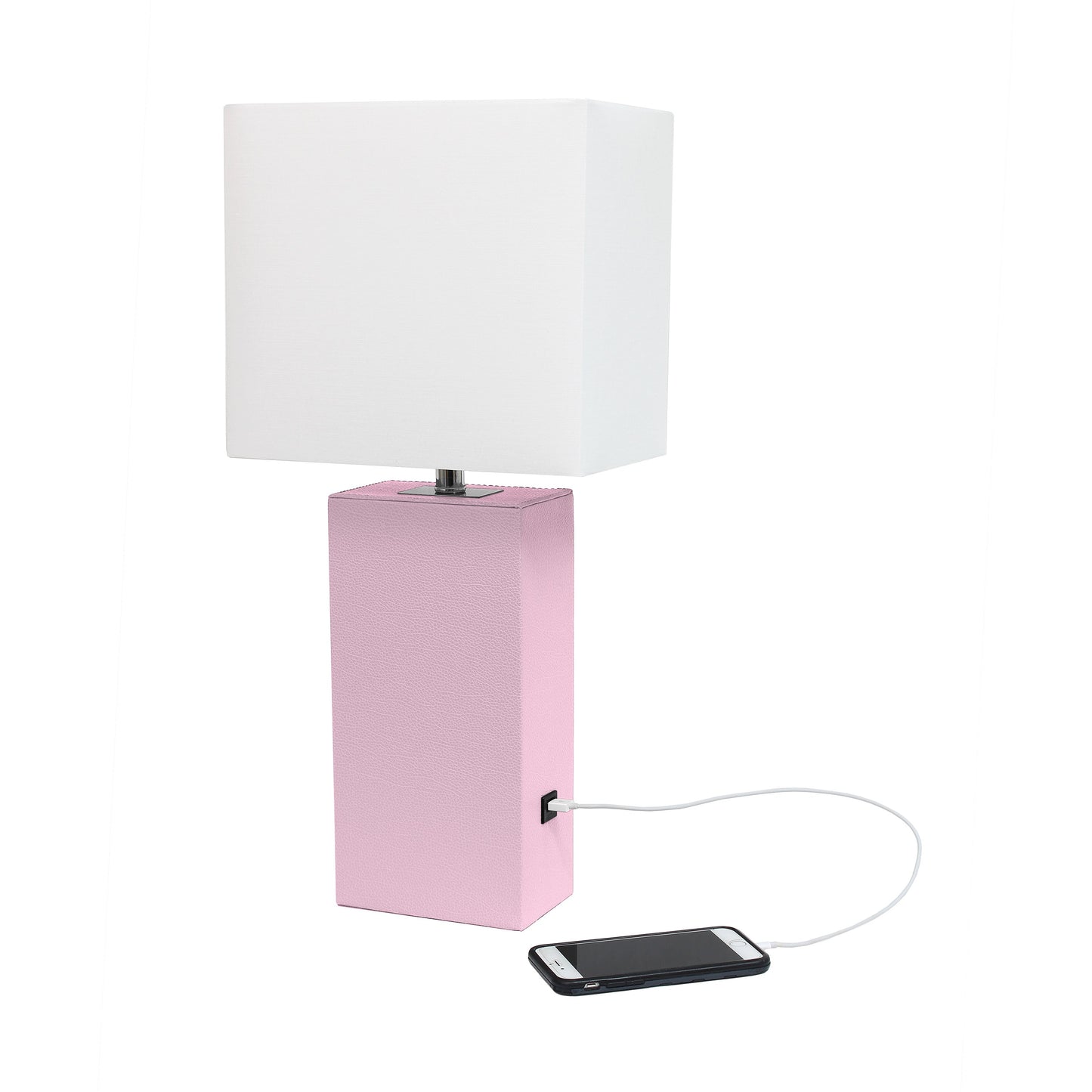 All The Rages Lalia Home Lexington 21" Blush Pink Leather Base Modern Home Décor Bedside Table Lamp With USB Charging Port