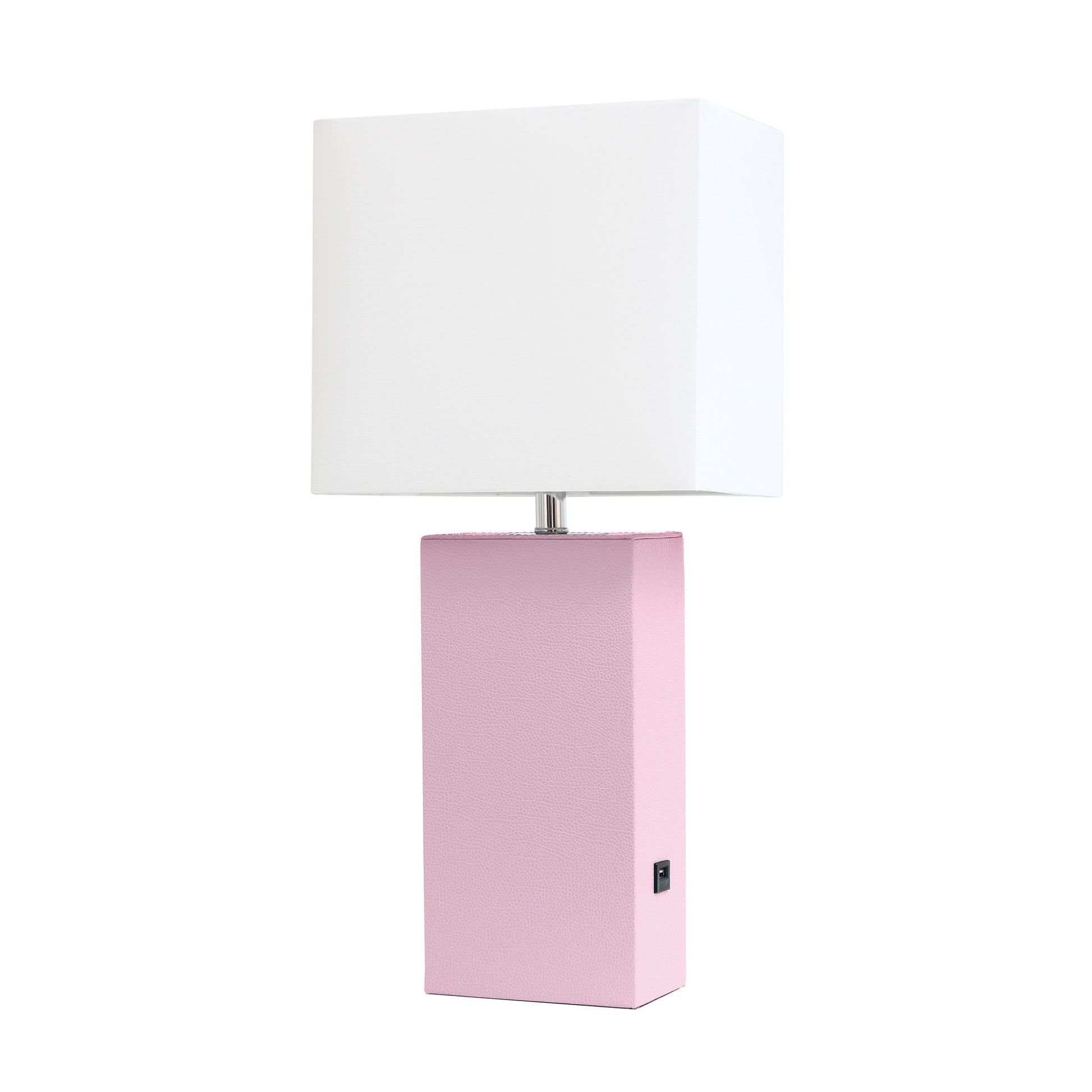 All The Rages Lalia Home Lexington 21" Blush Pink Leather Base Modern Home Décor Bedside Table Lamp With USB Charging Port