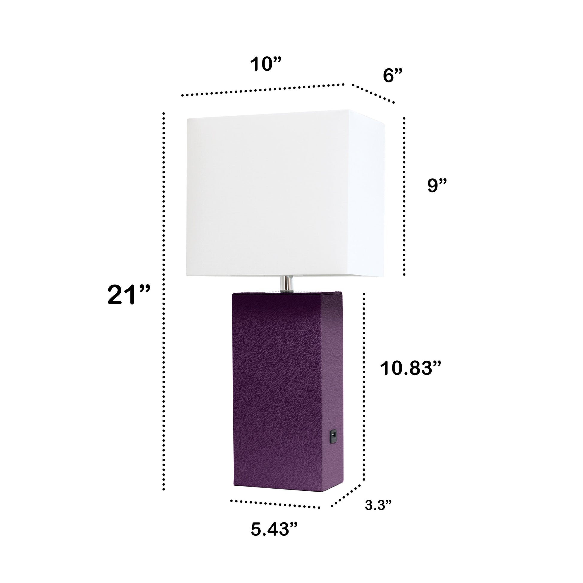 All The Rages Lalia Home Lexington 21" Eggplant Purple Leather Base Modern Home Décor Bedside Table Lamp With USB Charging Port