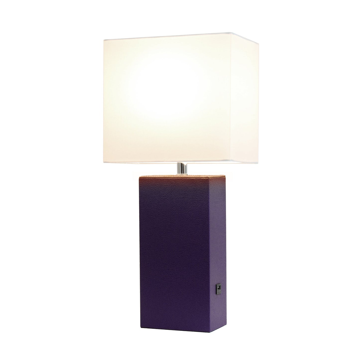 All The Rages Lalia Home Lexington 21" Eggplant Purple Leather Base Modern Home Décor Bedside Table Lamp With USB Charging Port