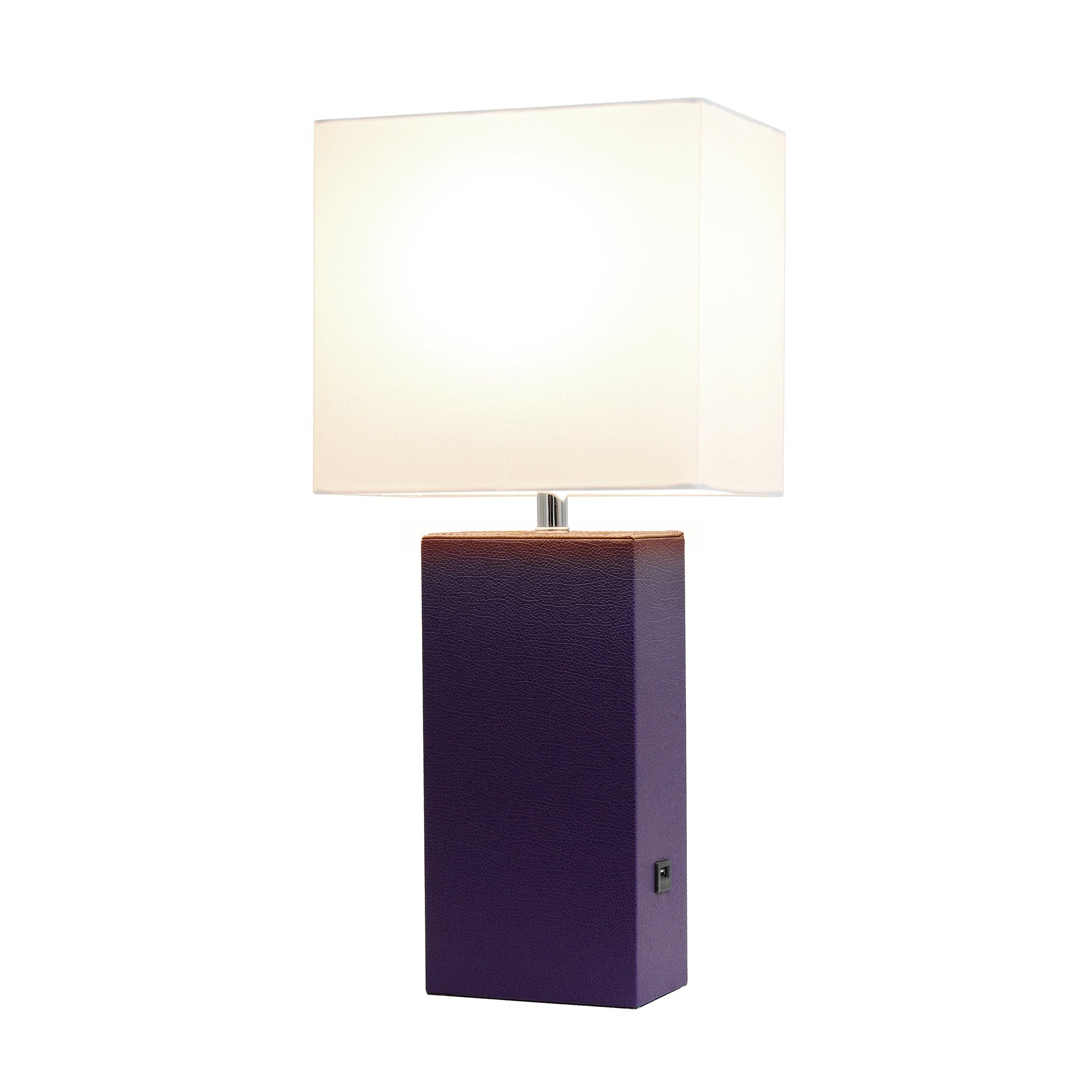All The Rages Lalia Home Lexington 21" Eggplant Purple Leather Base Modern Home Décor Bedside Table Lamp With USB Charging Port