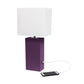 All The Rages Lalia Home Lexington 21" Eggplant Purple Leather Base Modern Home Décor Bedside Table Lamp With USB Charging Port