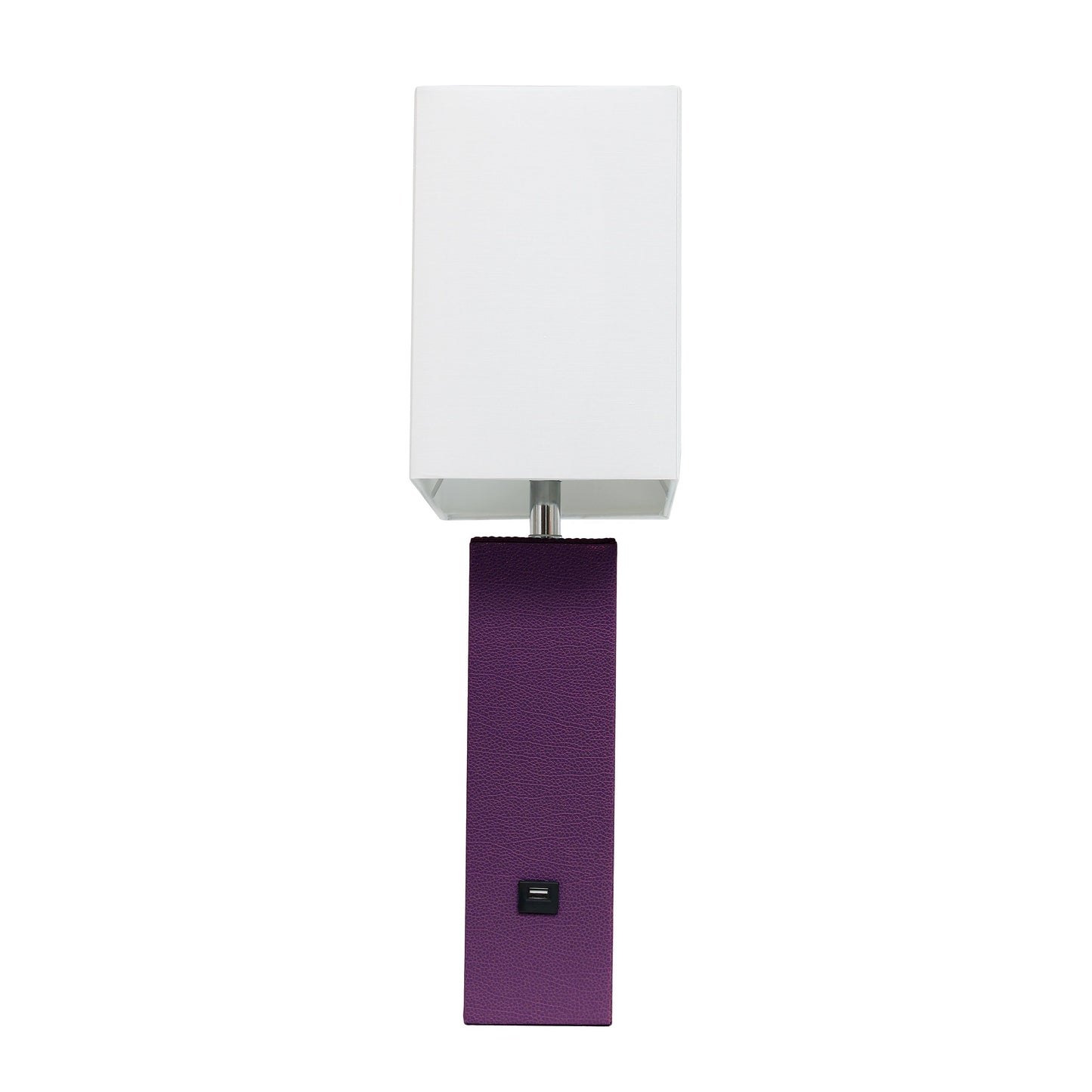 All The Rages Lalia Home Lexington 21" Eggplant Purple Leather Base Modern Home Décor Bedside Table Lamp With USB Charging Port