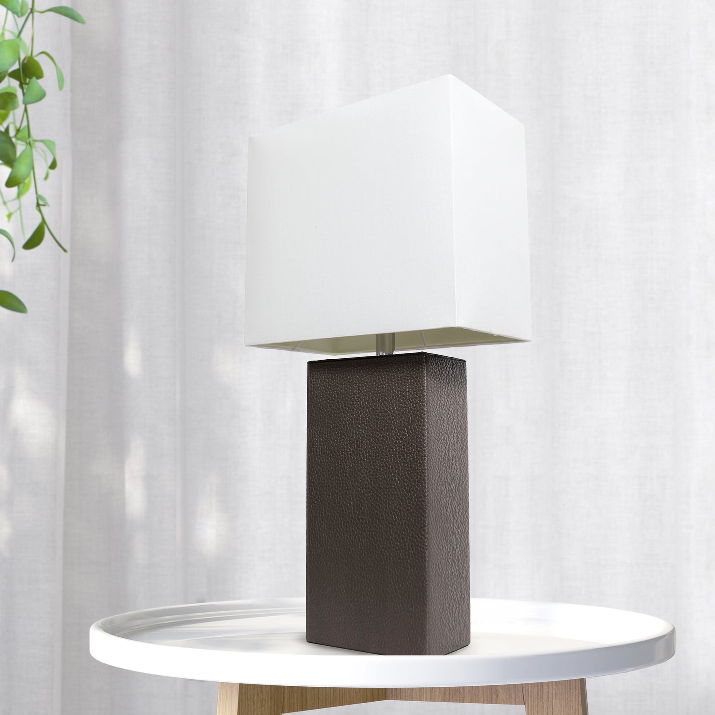 All The Rages Lalia Home Lexington 21" Espresso Brown Leather Base Modern Home Bedside Table Lamp