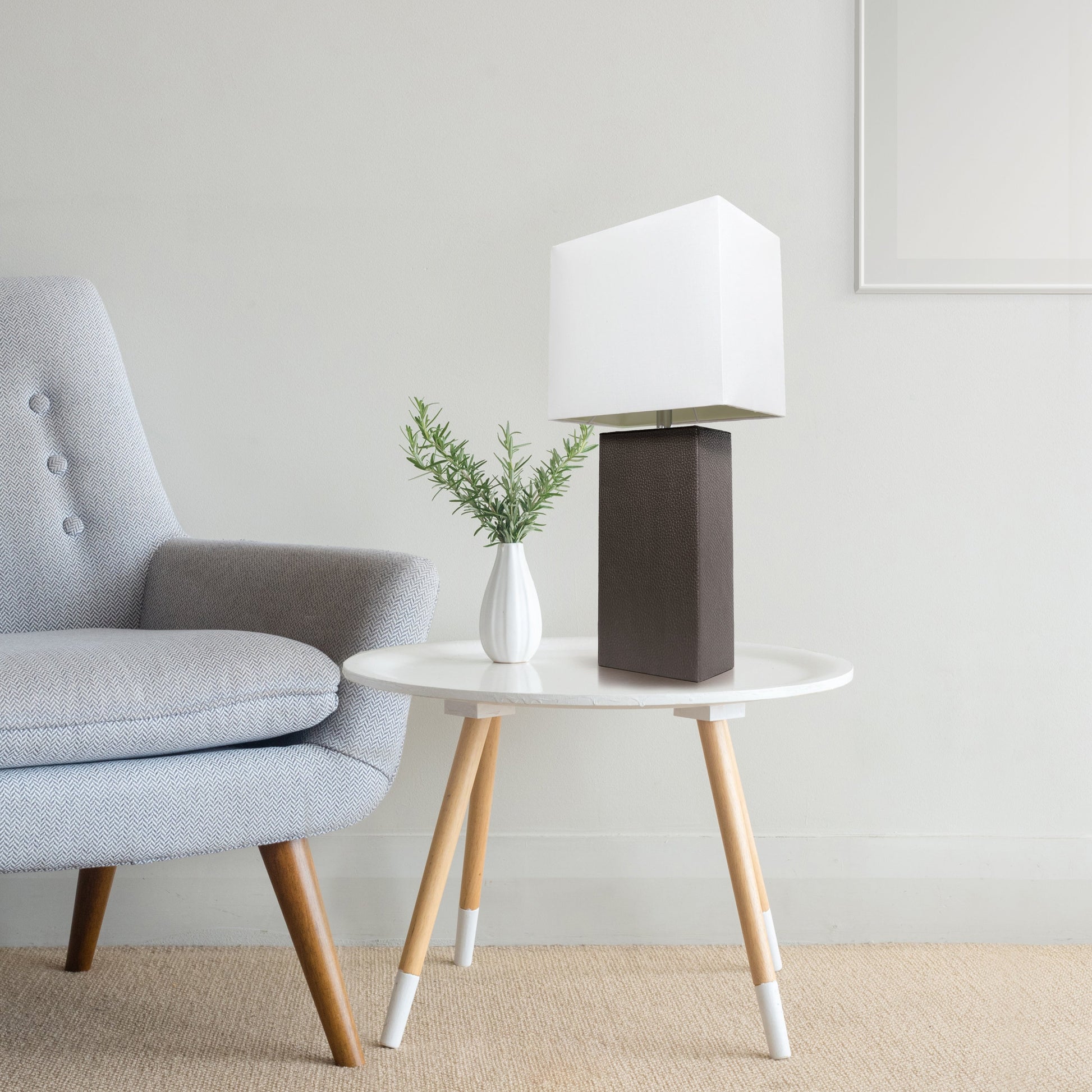 All The Rages Lalia Home Lexington 21" Espresso Brown Leather Base Modern Home Bedside Table Lamp