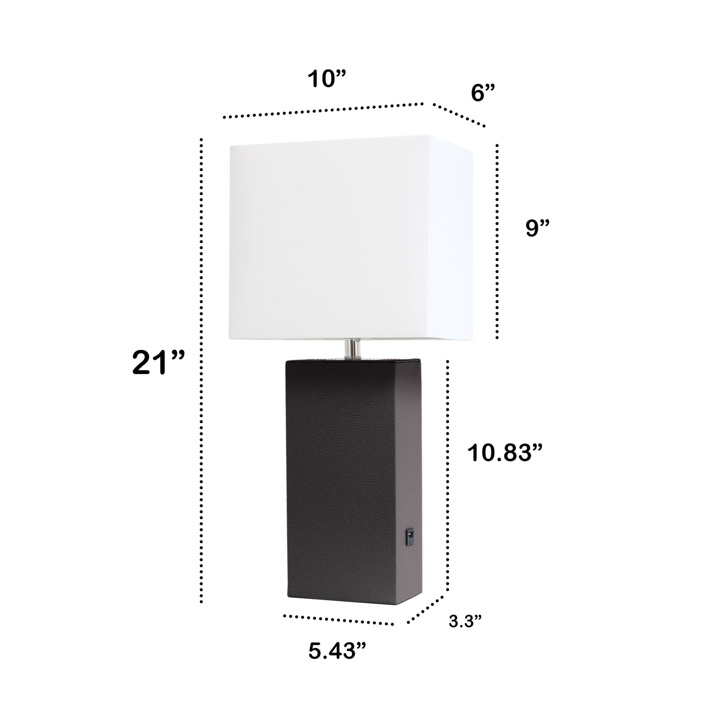 All The Rages Lalia Home Lexington 21" Espresso Brown Leather Base Modern Home Décor Bedside Table Lamp With USB Charging Port