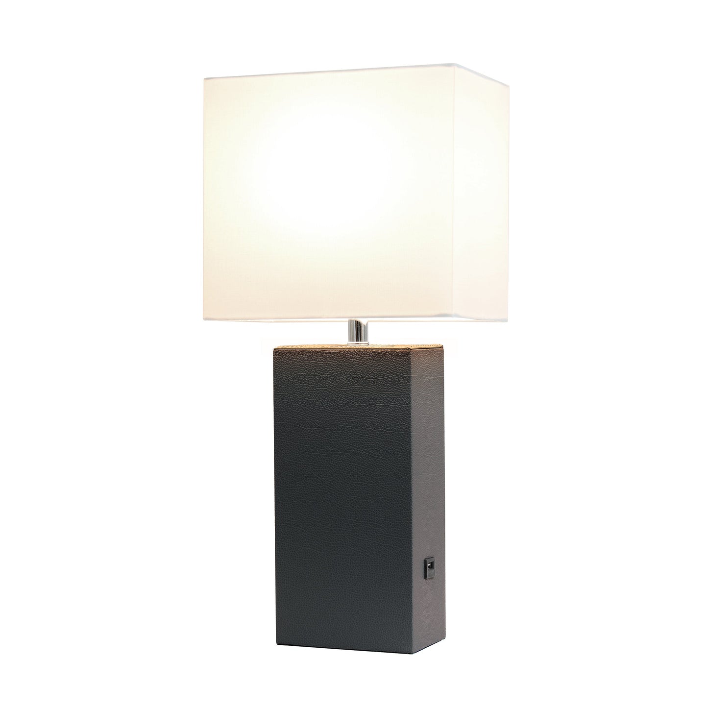 All The Rages Lalia Home Lexington 21" Espresso Brown Leather Base Modern Home Décor Bedside Table Lamp With USB Charging Port