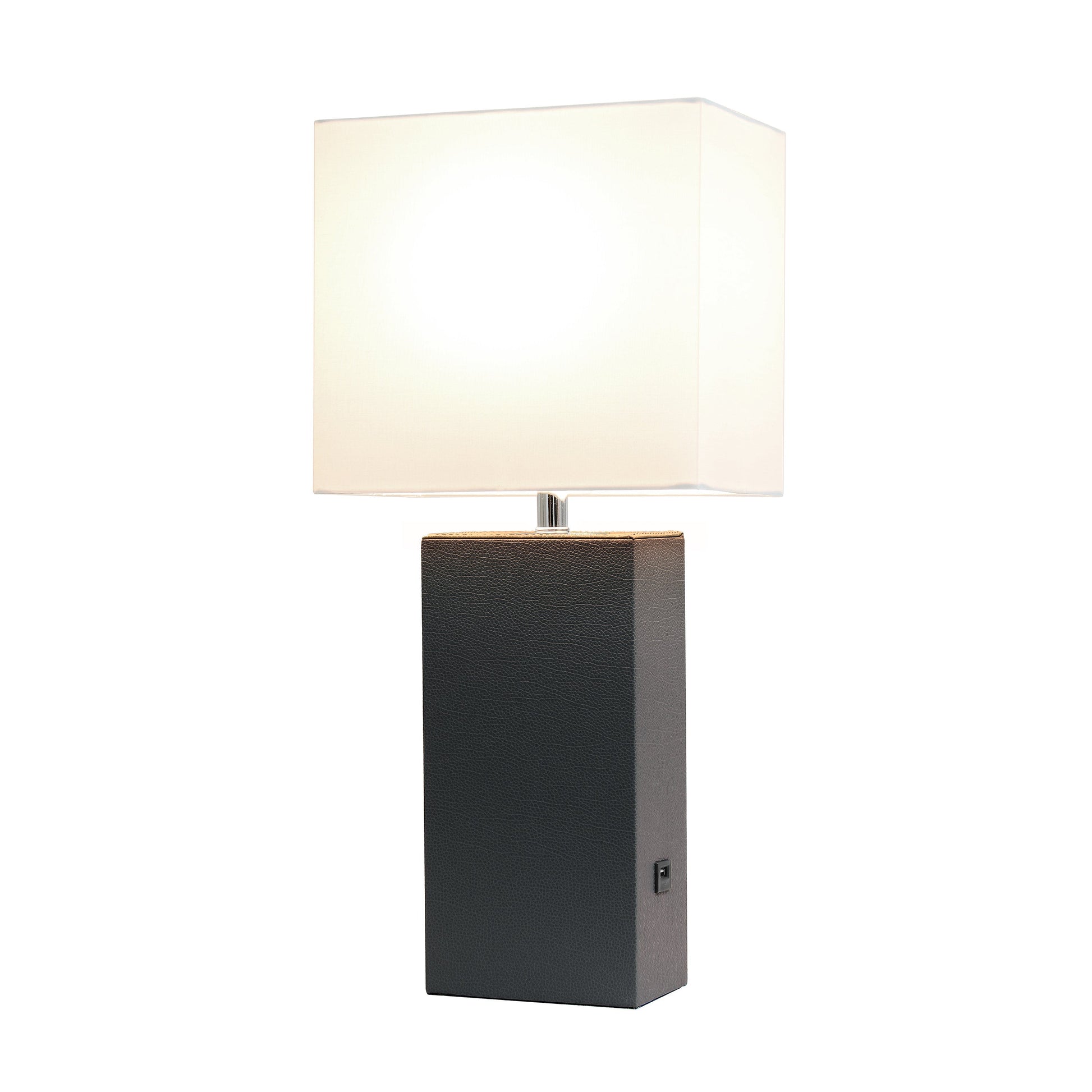 All The Rages Lalia Home Lexington 21" Espresso Brown Leather Base Modern Home Décor Bedside Table Lamp With USB Charging Port
