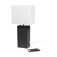 All The Rages Lalia Home Lexington 21" Espresso Brown Leather Base Modern Home Décor Bedside Table Lamp With USB Charging Port