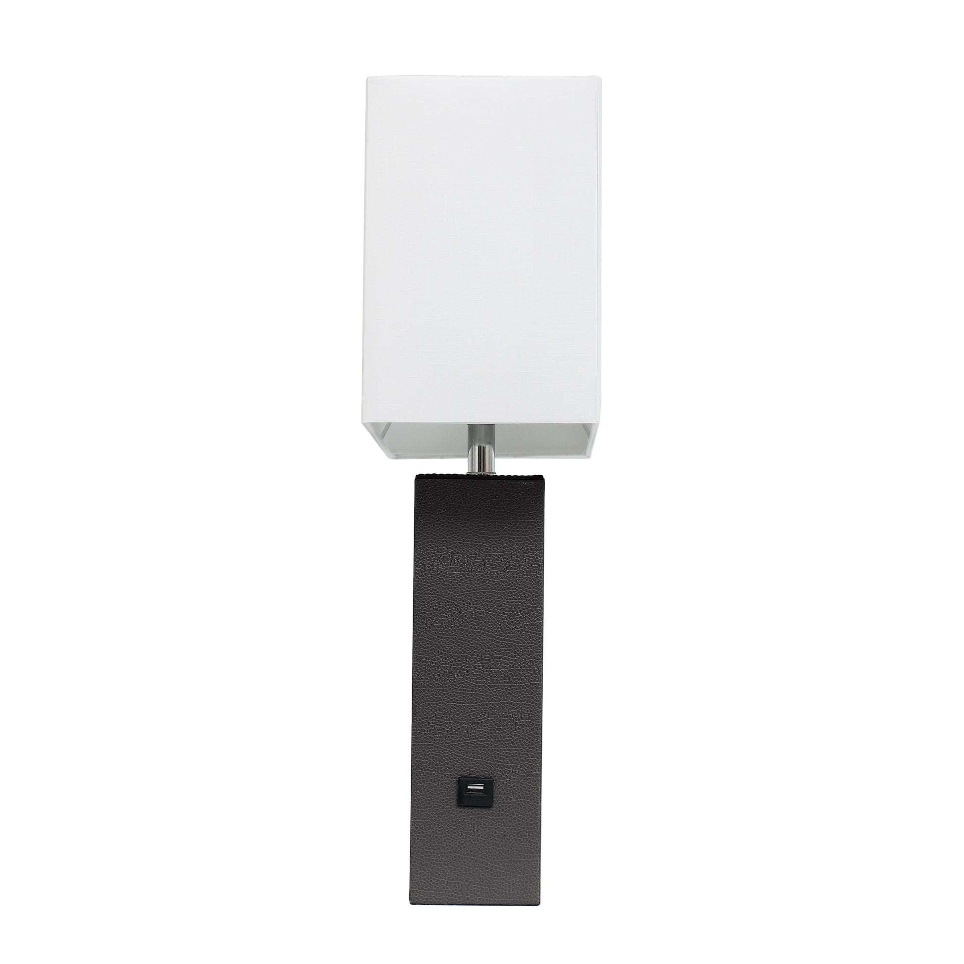 All The Rages Lalia Home Lexington 21" Espresso Brown Leather Base Modern Home Décor Bedside Table Lamp With USB Charging Port