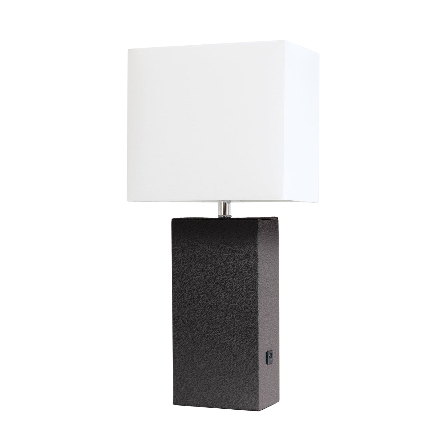 All The Rages Lalia Home Lexington 21" Espresso Brown Leather Base Modern Home Décor Bedside Table Lamp With USB Charging Port